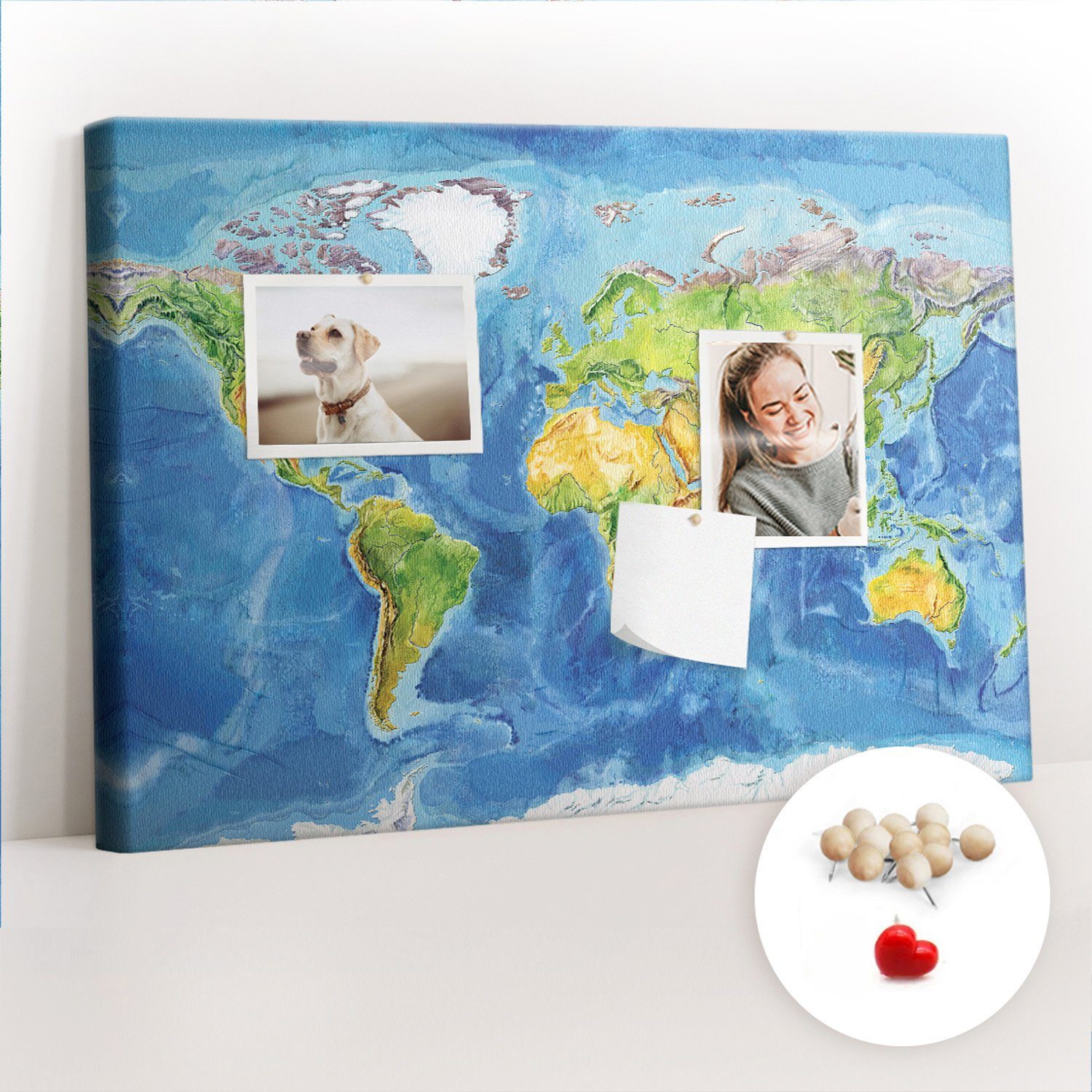 Tulup Pinnwand Korkplatte Tafel ohne Rahmen Dekorative - 60x40 cm 100 Stk. Pinnadeln Weltkarte