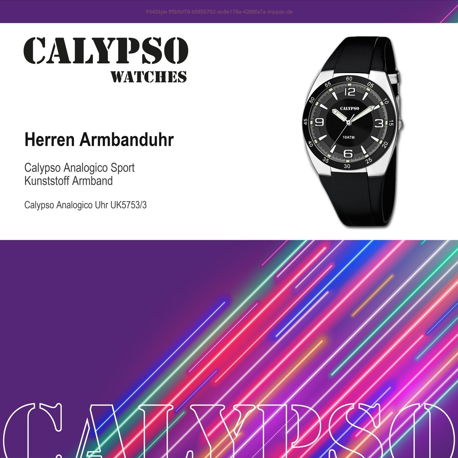 CALYPSO WATCHES Quarzuhr Calypso Uhr Armbanduhr Sport Kunststoffband, rund, Herren Kunststoff, schwarz, Herren K5753/3 PUarmband
