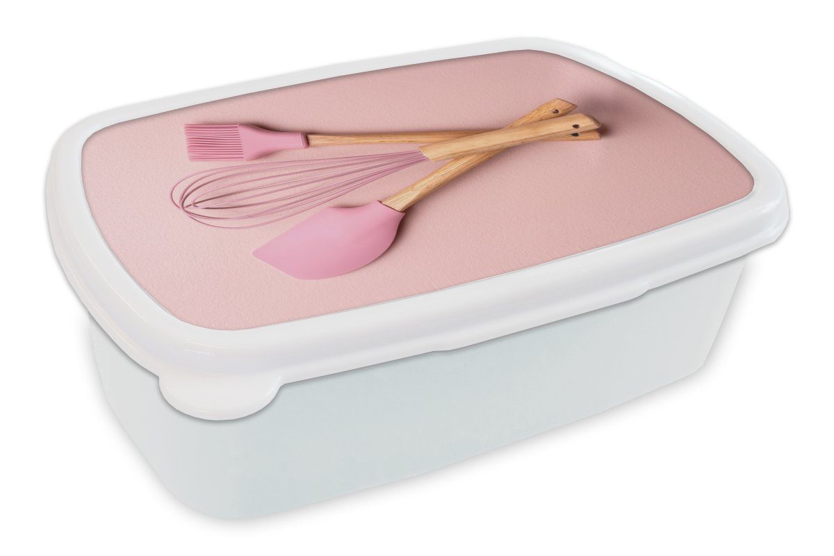 MuchoWow Lunchbox Küchenutensilien - Rosa - Backen, Kunststoff, (2-tlg), Brotbox für Kinder und Erwachsene, Brotdose, für Jungs und Mädchen weiß