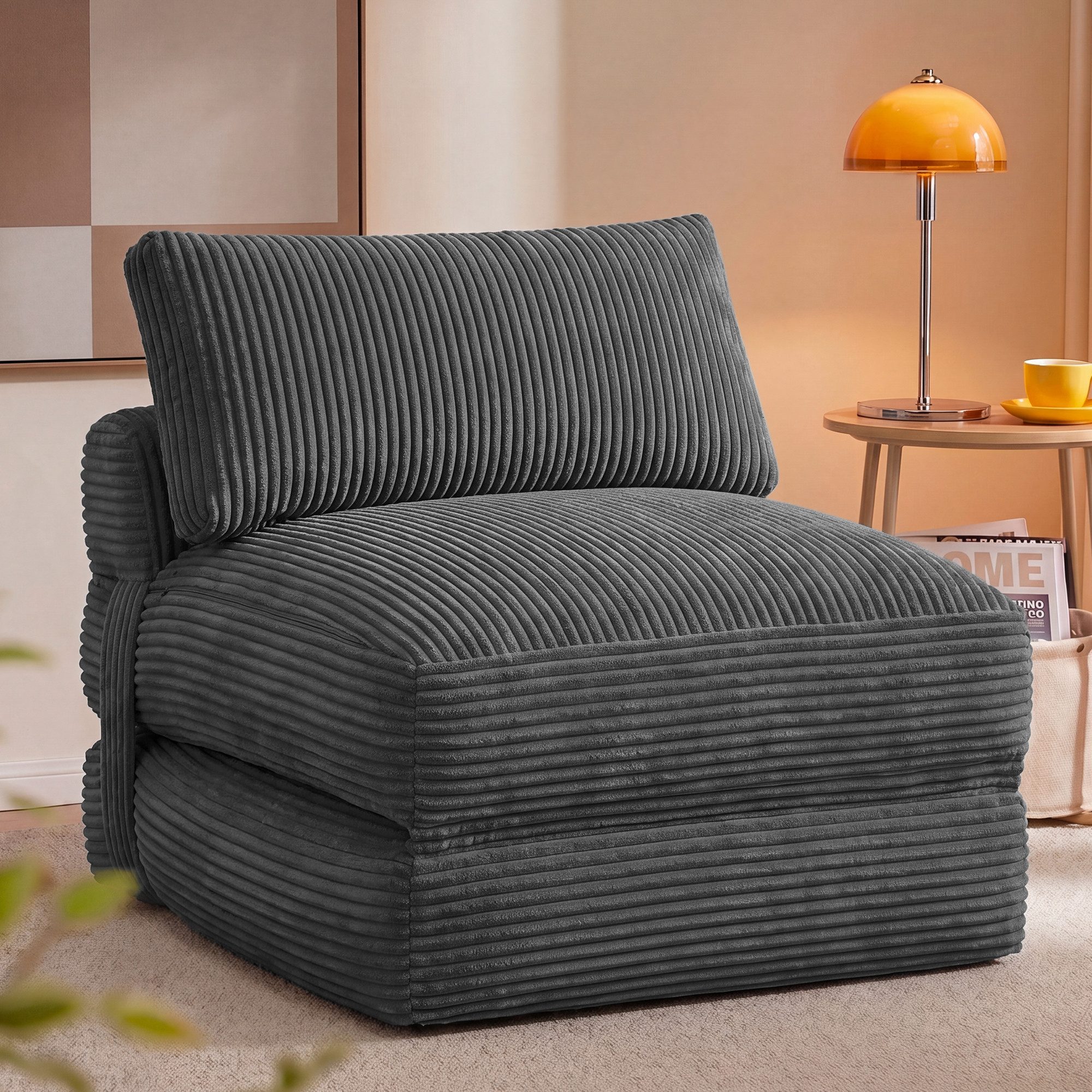 VASAGLE Schlafsofa Schlafsessel aus Cord und Schaumstoff, Faltbares Sofabett mit Kissen, 89 x 89 x 78 cm / 89 x 195 x 43 cm