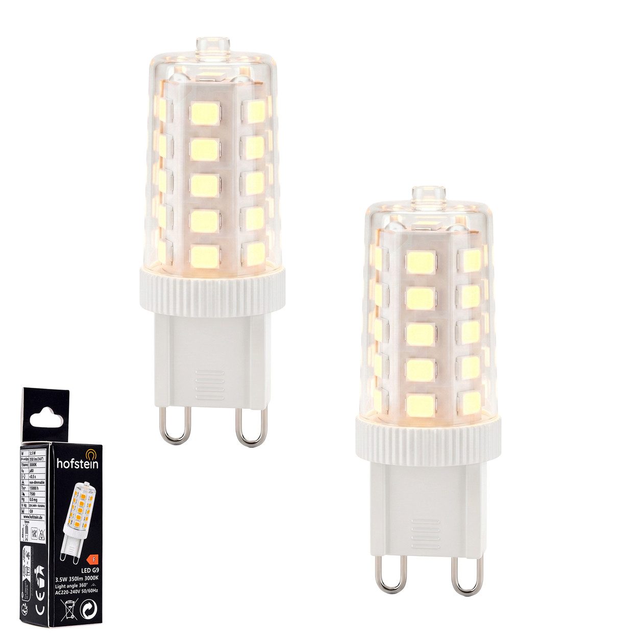 hofstein LED-Leuchtmittel 2er Set Glühbirne G9 Warmweiß nicht dimmbar 3,5 Watt, G9, 3000 Kelvin, 350 Lumen, Klar