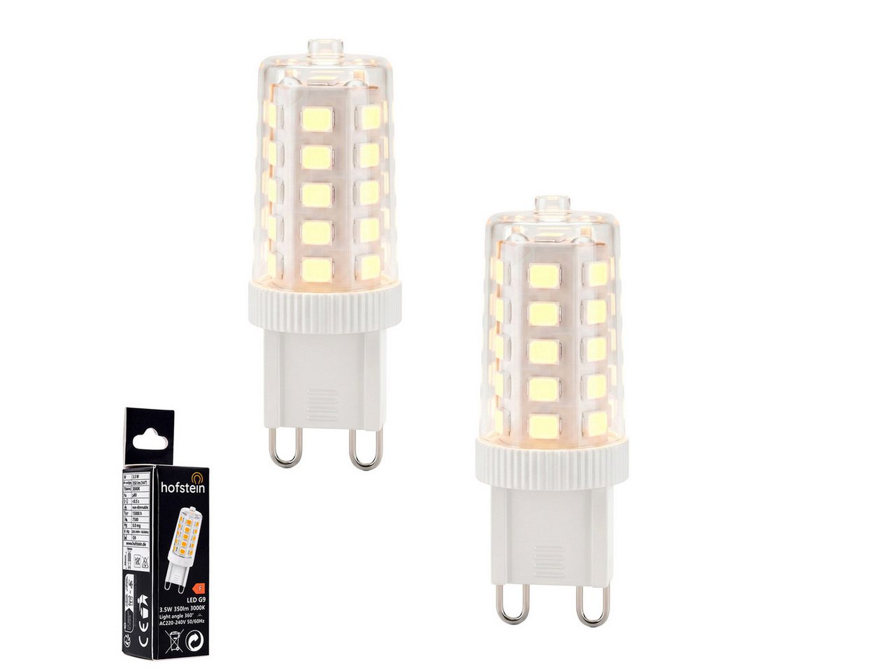 hofstein LED-Leuchtmittel 2er Set Glühbirne G9 Warmweiß nicht dimmbar 3,5 Watt, G9, 3000 Kelvin, 350 Lumen, Klar