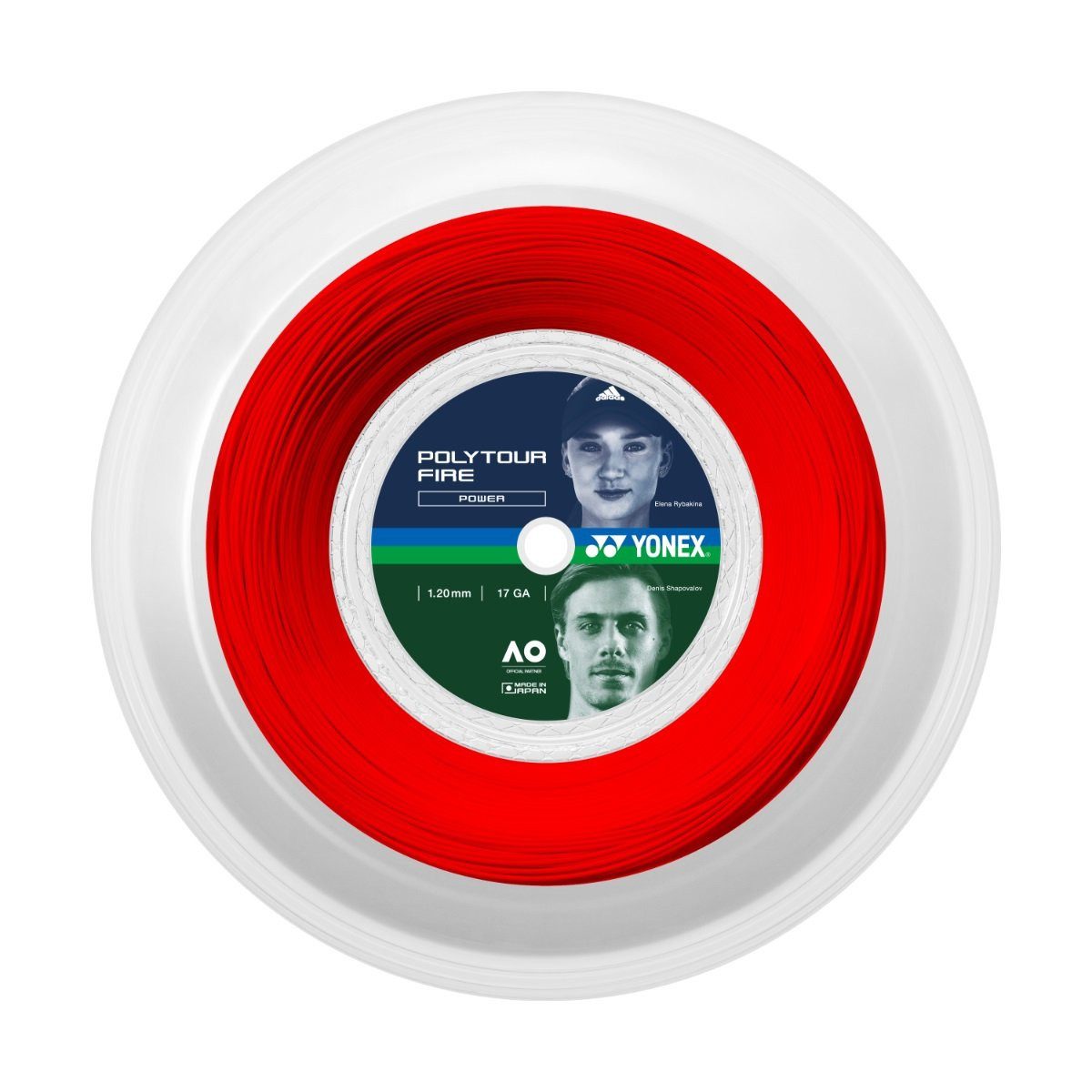 Yonex Tennissaite Poly Tour Fire (Haltbarkeit+Power) rot 200m Rolle, Saitendicke: 1.25