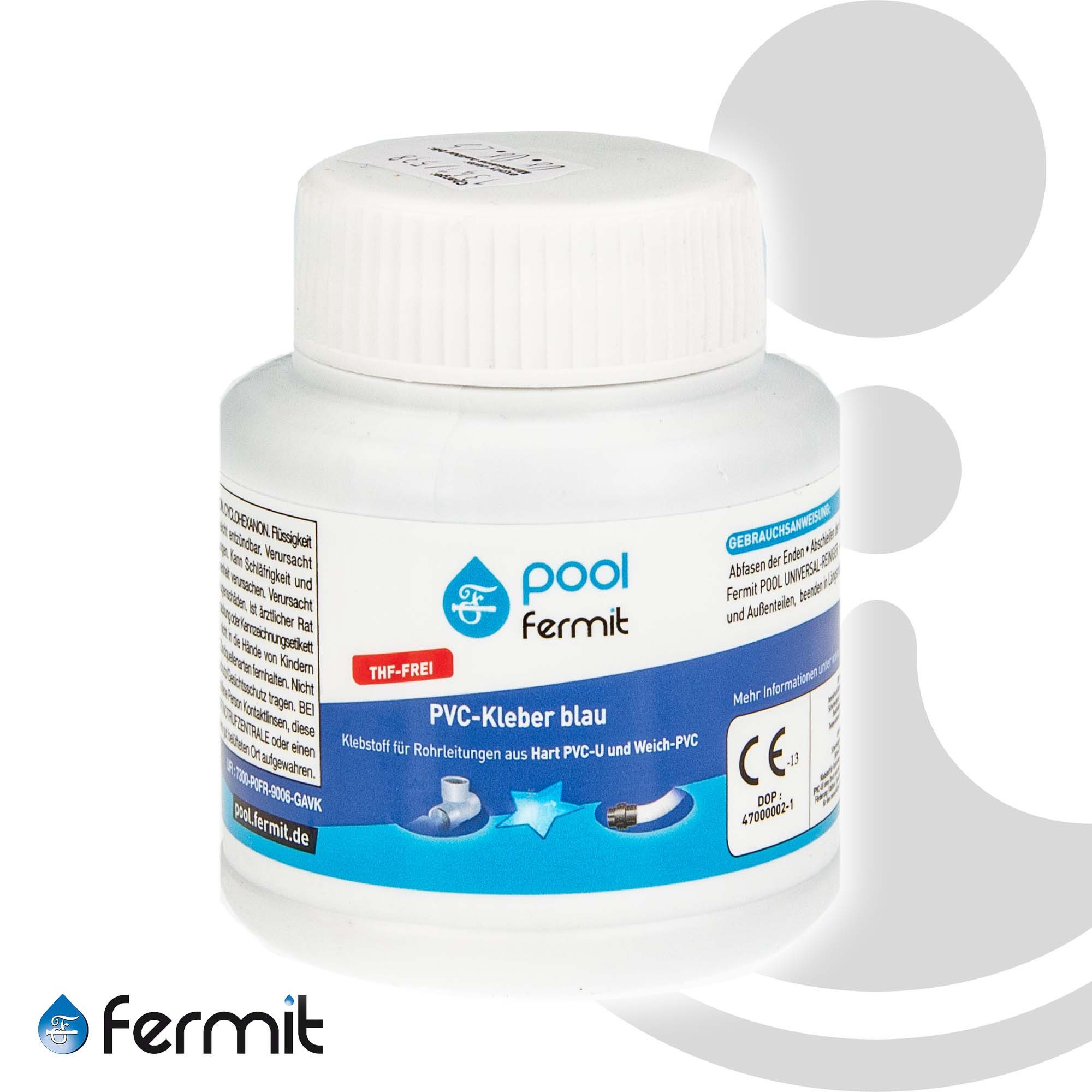 Fermit Gewindedichtung PVC-Kleber Pool blau Dose 125 ml, mit Pinsel - 09105