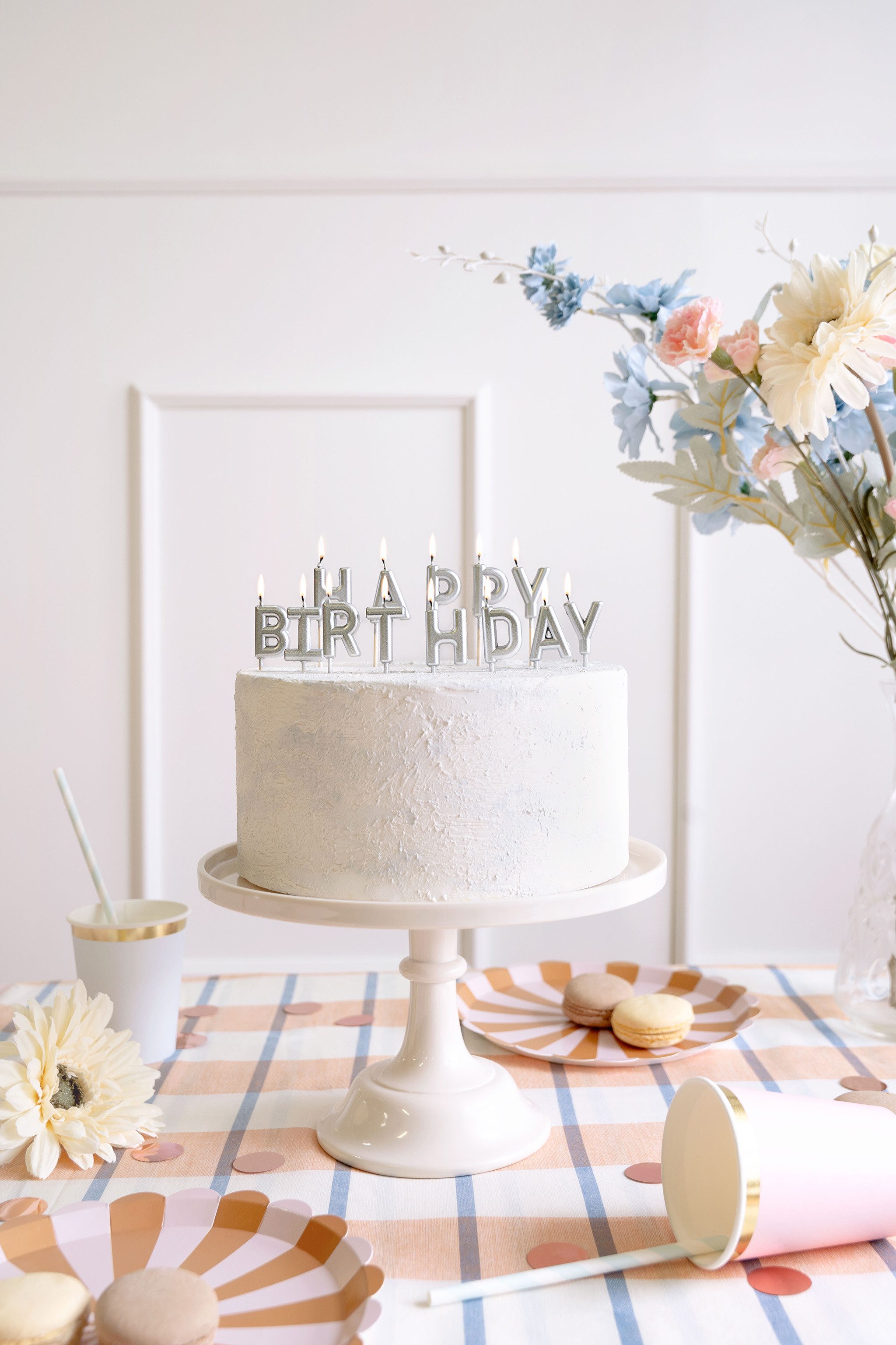 partydeco Geburtstagskerze, Geburtstagskerzen Happy Birthday 2,5cm Silber