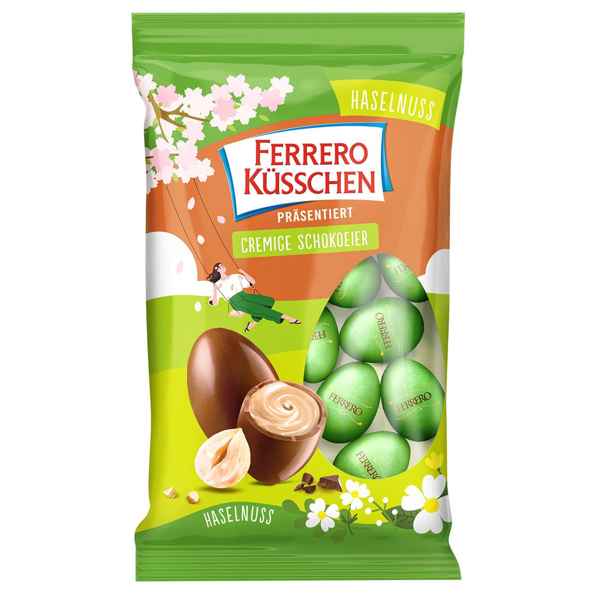 Ferrero Küsschen Schokolade, Ferrero Küsschen Klassik Cremige Schokoeier mit Nougatfüllung 100g