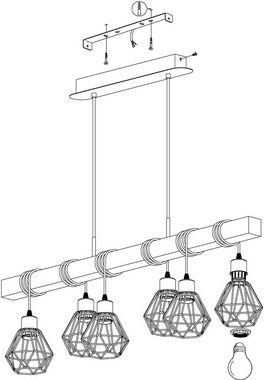 EGLO Pendelleuchte TOWNSHEND 5, ohne Leuchtmittel, Vintage Pendelleuchte, Industrial, Retro Lampe aus Stahl und Holz, E27