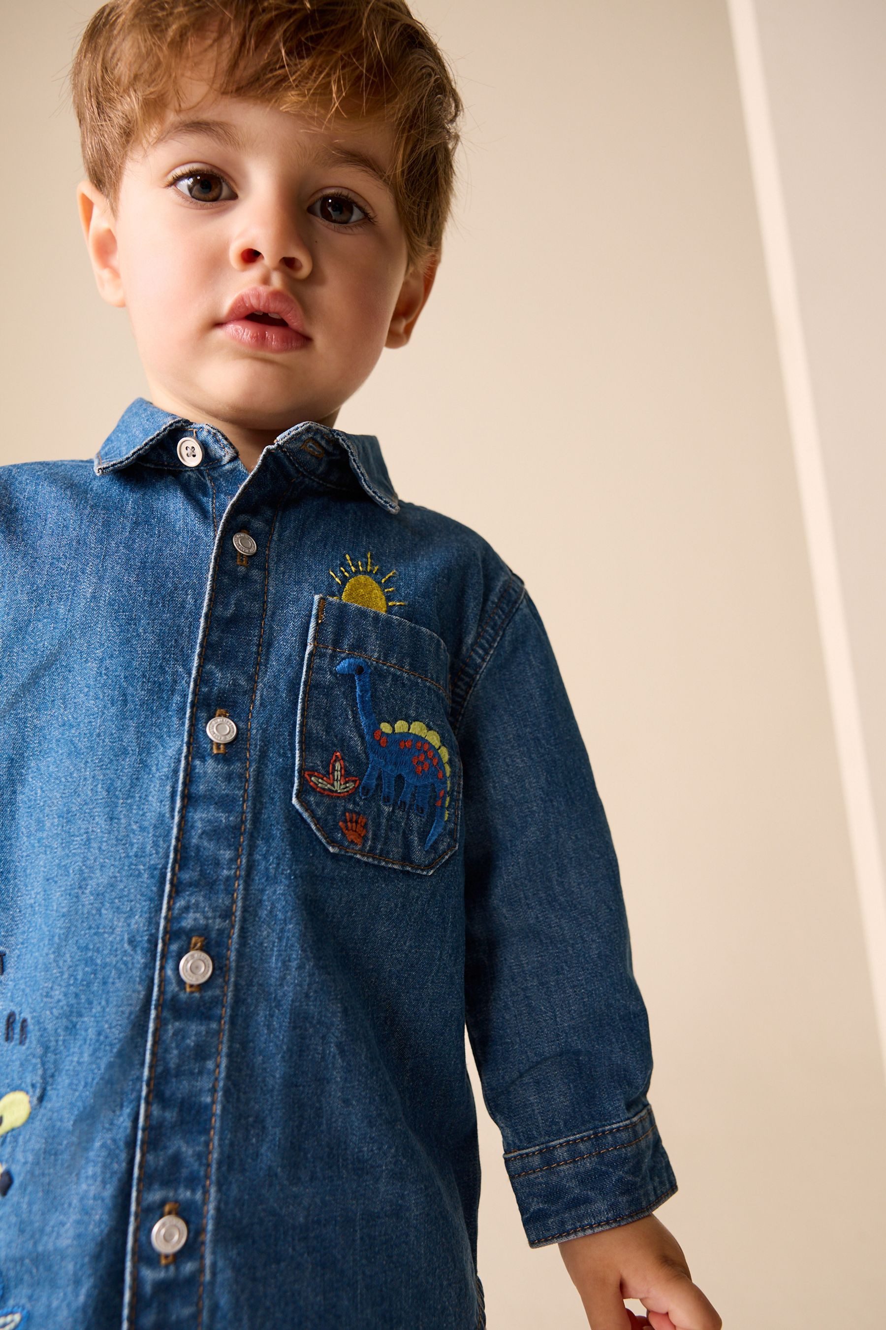 Next Langarmhemd Langärmeliges Hemd aus Denim (1-tlg)