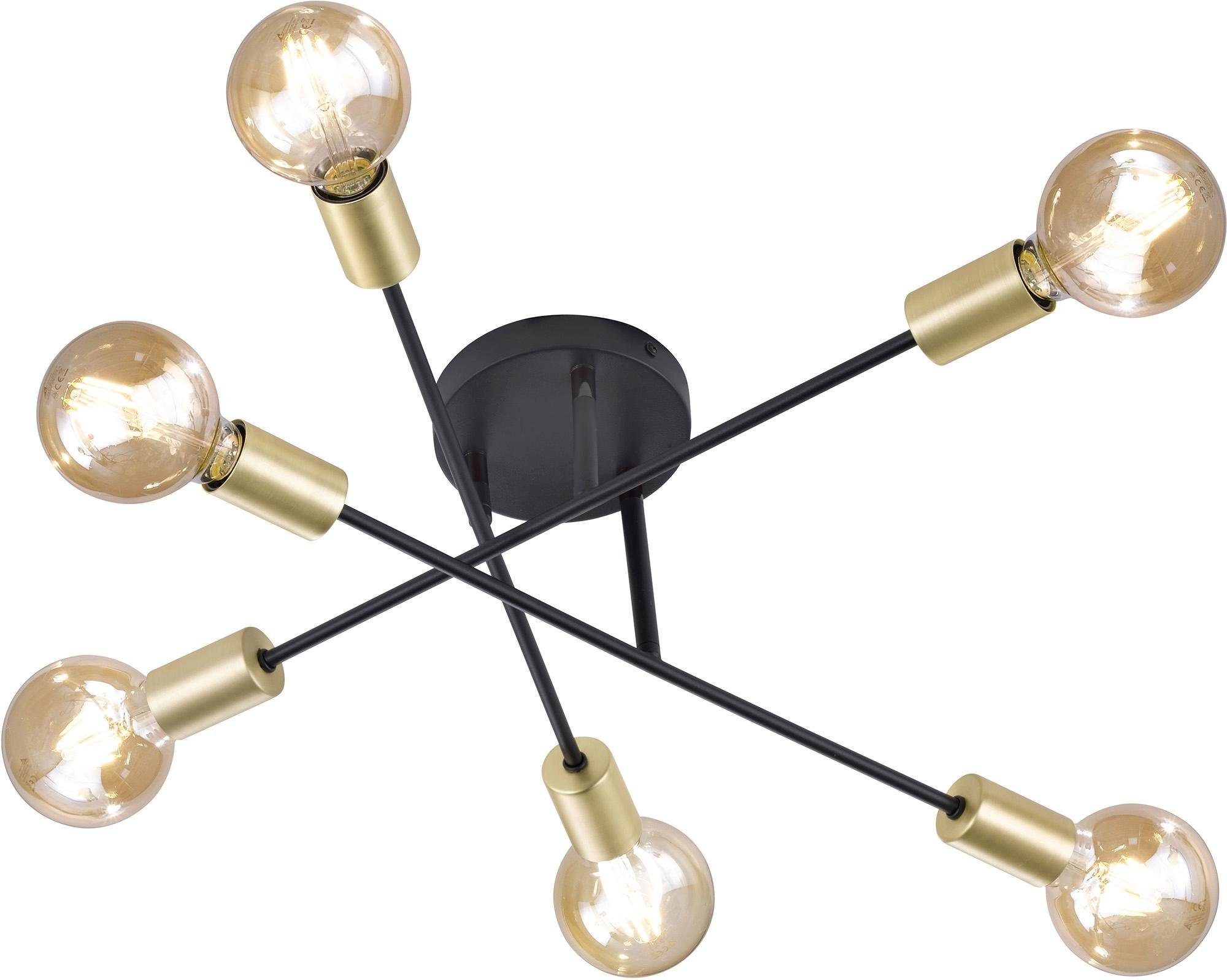 TRIO Leuchten Deckenleuchte Leuchtmittel, Arme Ø schwarz, CROSS, ohne 57cm, Fassungen 6-flammig, schwenkbar, bronzefarbigen