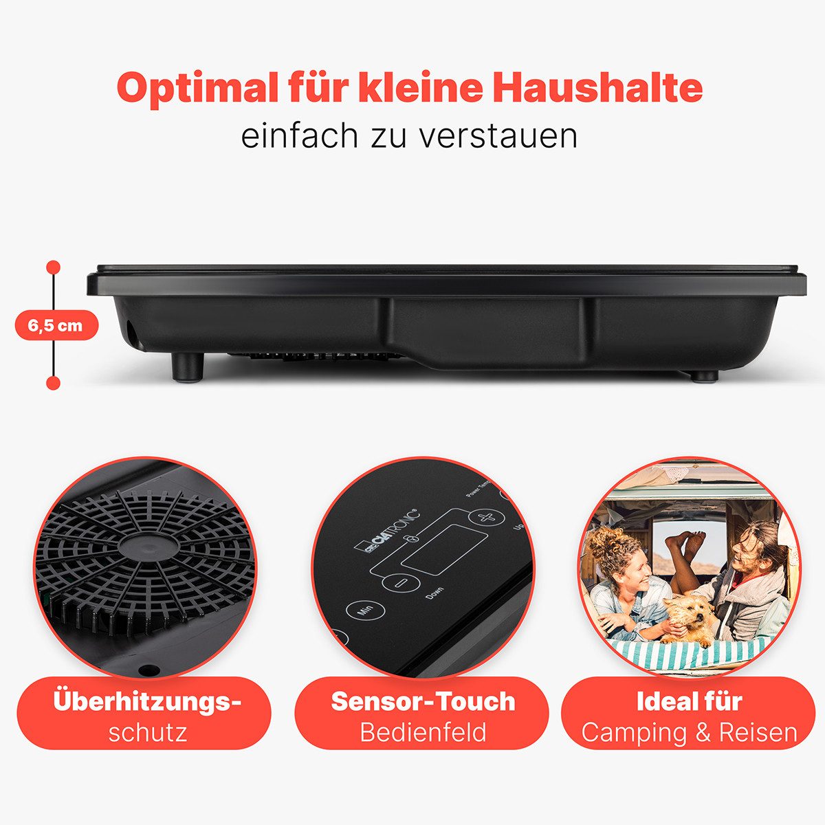 CLATRONIC Einzel-Induktionskochplatte EKI 3569, ECO-Save, 10 Temperaturstufen, Sensor Touch