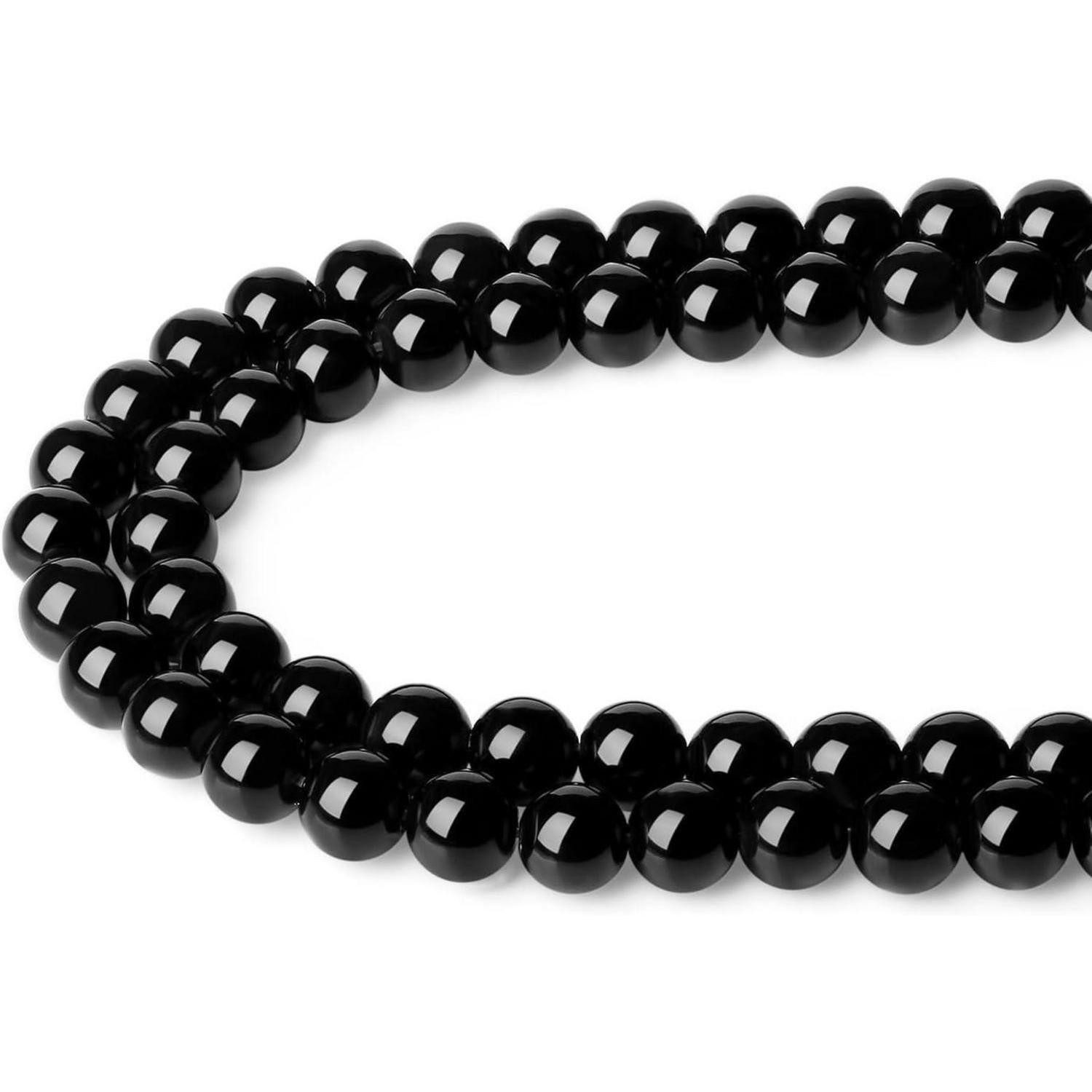 LuxusKollektion Bastelperlen Perlen 8mm Naturstein Schwarz Rund Armbänder Ketten Obsidian