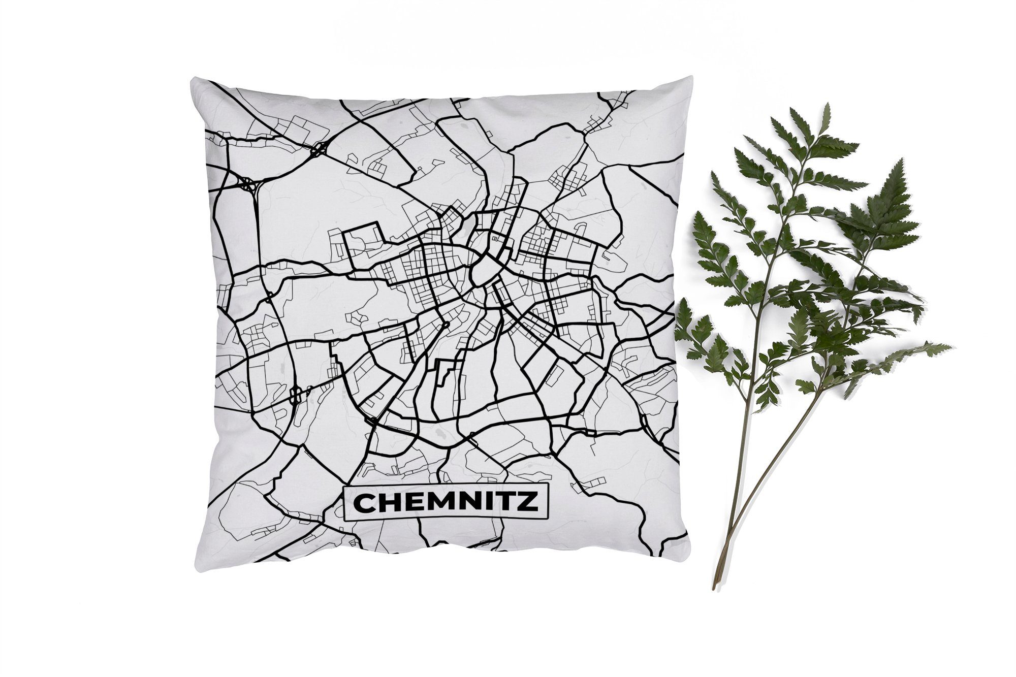 MuchoWow Dekokissen Karte - Chemnitz - Stadtplan, Zierkissen mit Füllung für Wohzimmer, Schlafzimmer, Deko, Sofakissen