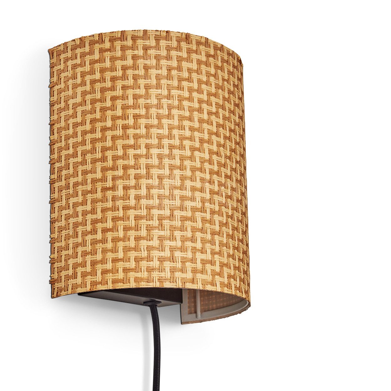 hofstein Wandleuchte Wandlampe aus Metall/Bast in Schwarz/Natur, ohne Leuchtmittel, Wandleuchte m. Stecker/Schalter, Kabel, UP & Down Lichteffekt, 1 x E27