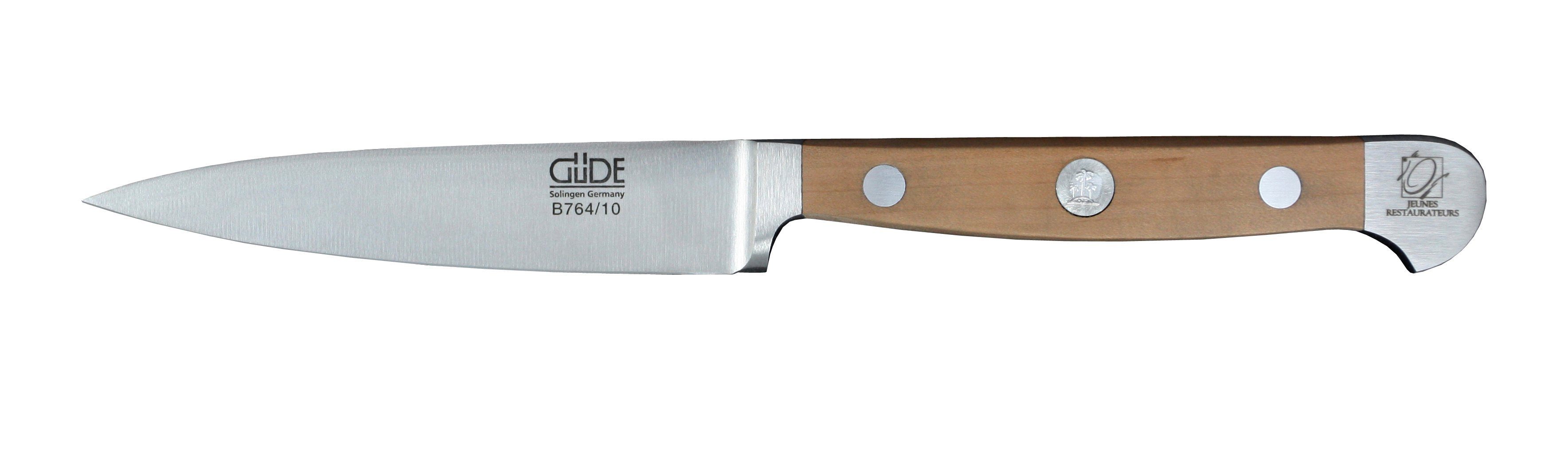 Güde Messer Solingen Schale Alpha Birne, Messerstahl, Spickmesser 10 cm - CVM-Messerstahl - Griffschalen Birnenholz