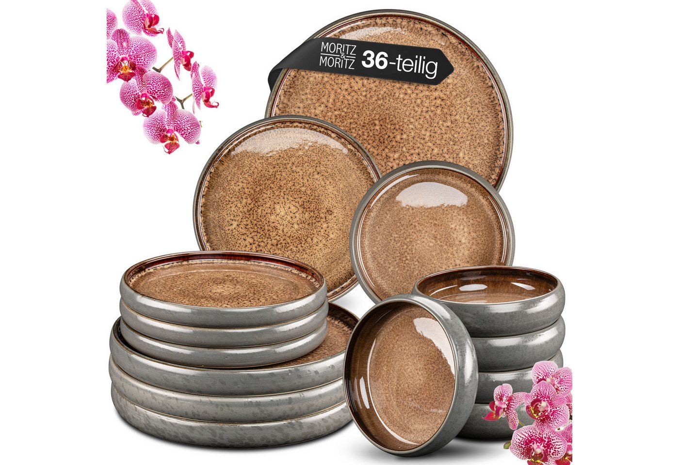Moritz & Moritz Tafelservice SOLID Geschirr Set Beige (36-tlg), 12 Personen, Steinzeug, Kombigeschirr für 12 Personen