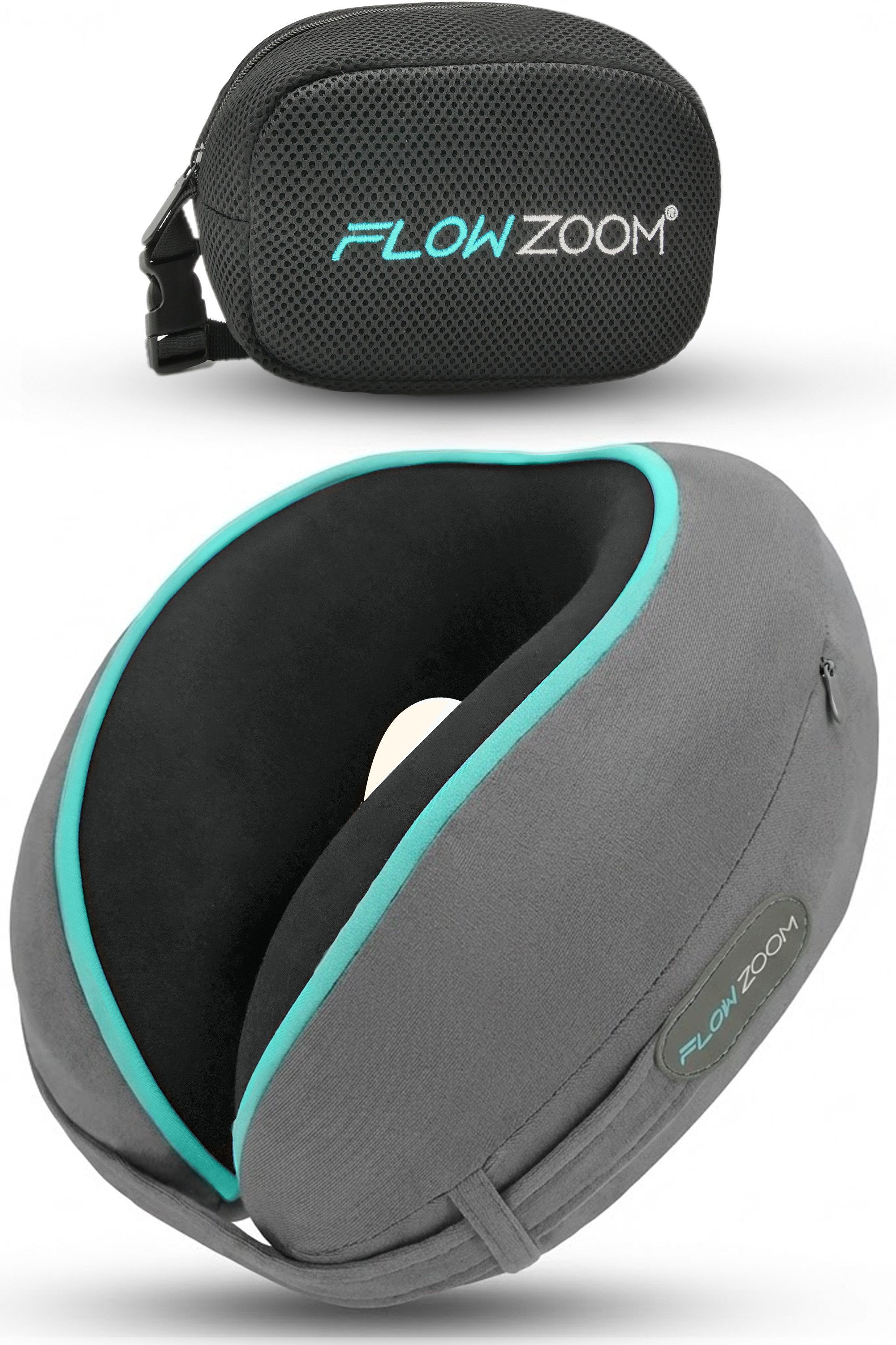 FLOWZOOM Nackenhörnchen DREAM - Nackenkissen Flugzeug - Reisekissen Memory-foam, Nackenkissen Reisen - Nackenhörnchen für Erwachsene - Memoryschaum