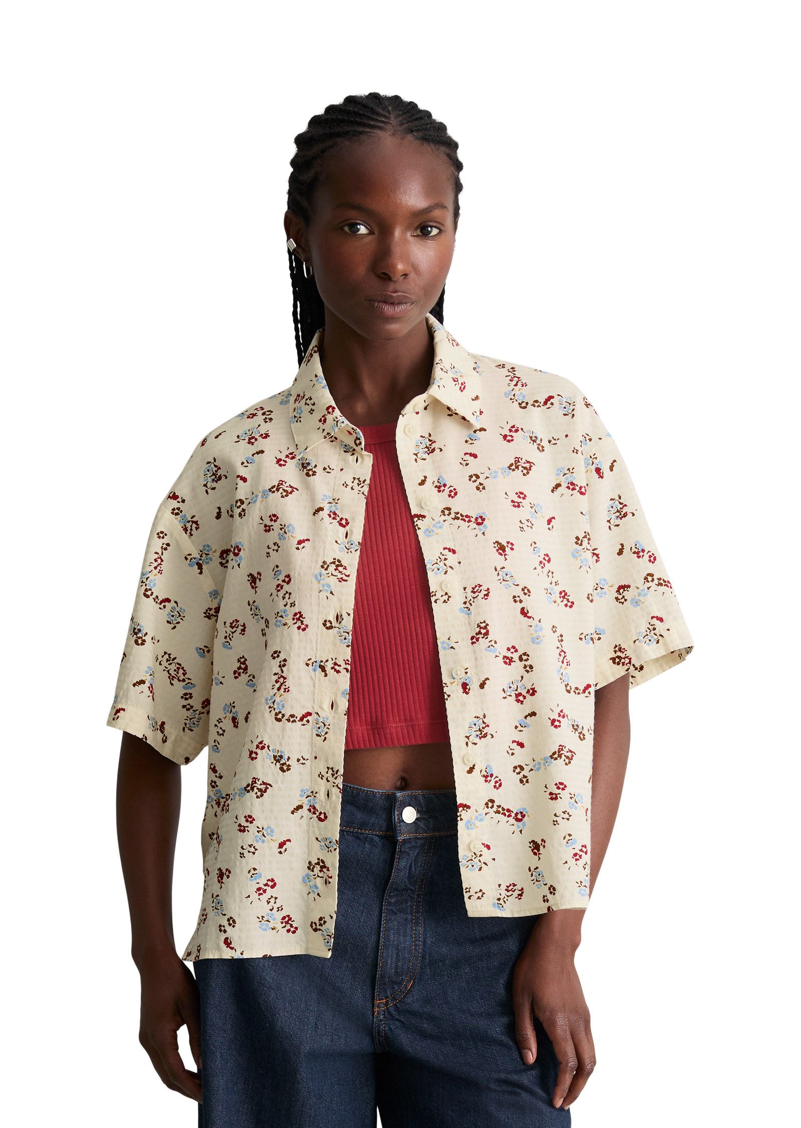 Marc O'Polo DENIM Kurzarmbluse aus LENZING™ ECOVERO™-Baumwolle-Mix