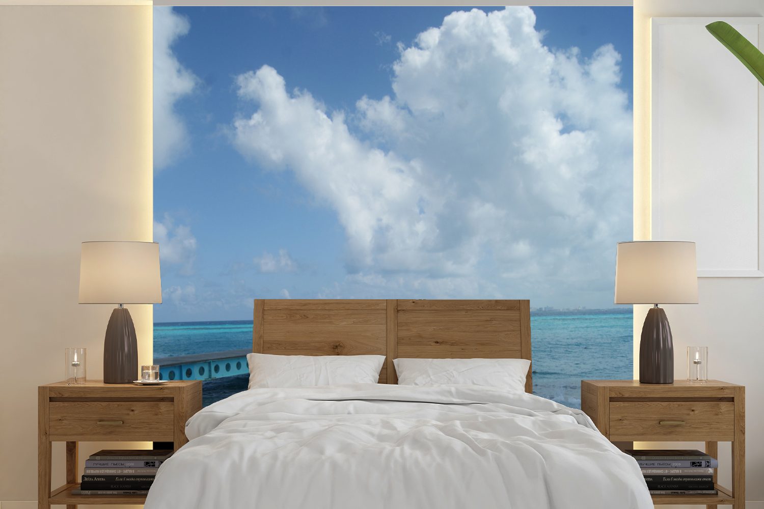 Vinyl Karibischen Schlafzimmer, Fototapete im Wandtapete für Isla bei Meer Wohnzimmer St), Matt, oder MuchoWow bedruckt, Mujeres, Pier (5 Tapete