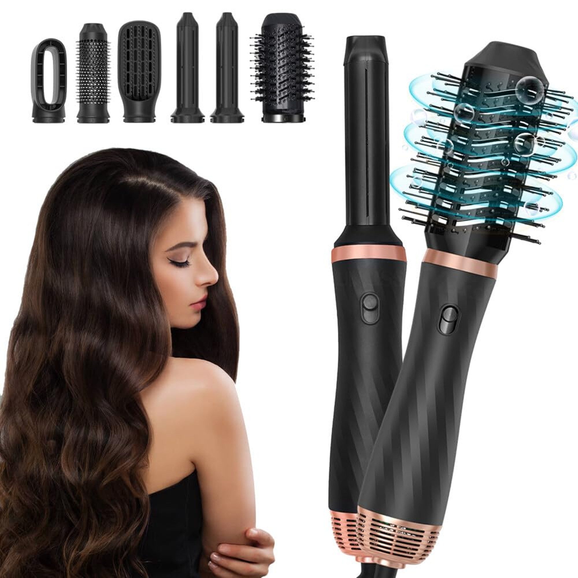 Forrlite Warmluftbürste Multihaarstyler 6 in 1 Haartrockner Bürste set,Negativ Ionen Hairstyle, föhn,Multifunktionale Heißluftkamm, Curly Hot Air StylerHeißluftbürste