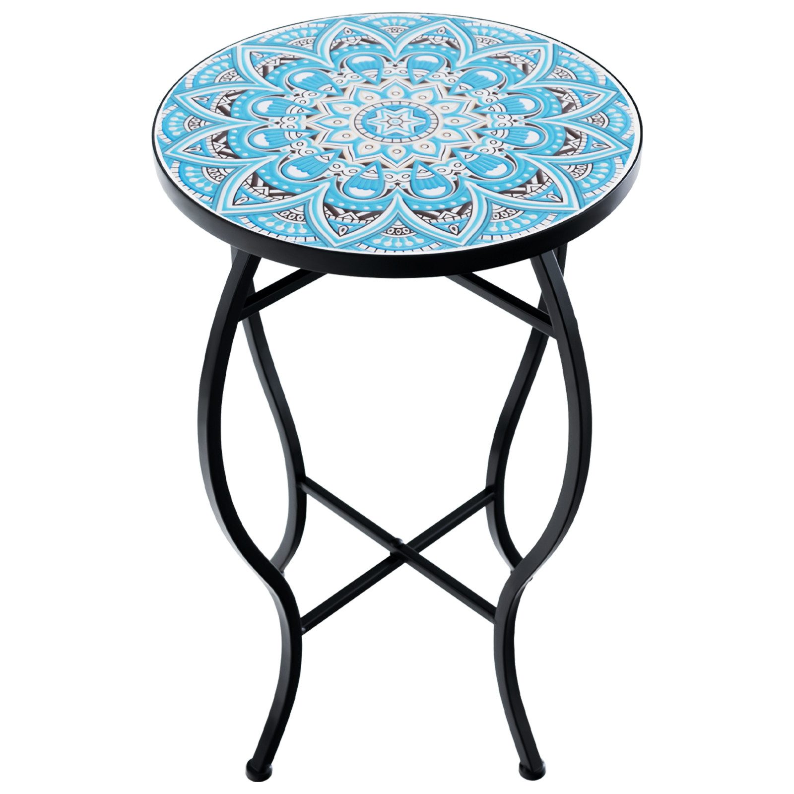 COSTWAY Gartentisch, Mosaiktisch rund aus Metall & Keramik, ∅30x50cm günstig online kaufen