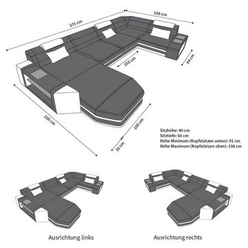 Sofa Dreams Wohnlandschaft Ledercouch Ledersofa Presto U Form Leder Sofa, Couch, mit LED, wahlweise mit Bettfunktion als Schlafsofa, Designersofa