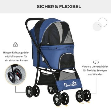 PawHut Hundebuggy Hundewagen faltbar Hundetrolley mit Kissen Katzenbuggy mit Netzfenster, (1-tlg), für kleine Hunde, Katzen, 600D Oxford, Blau