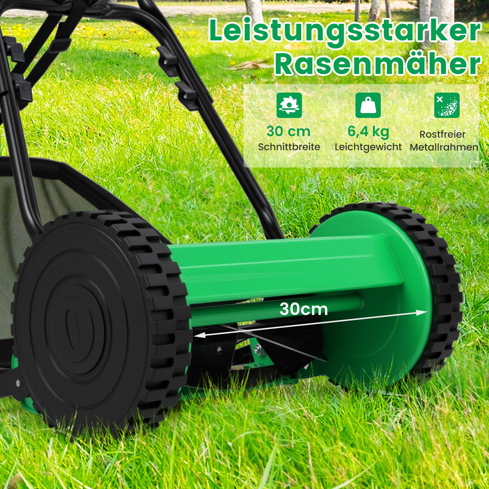 COSTWAY Spindelmäher, handgeführter Rasenmäher, Handrasenmäher, mit 5 Messern