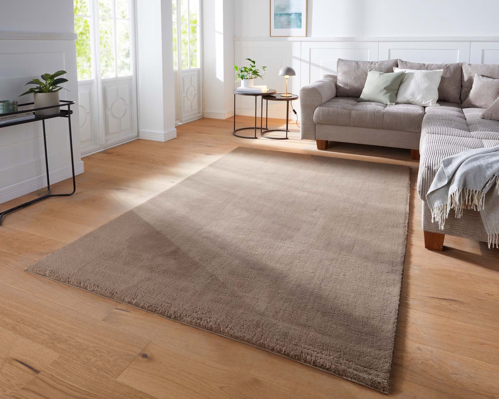 TaraCarpet Teppich Supersoft Kurzflorteppich Fiona Uni, rechteckig, Höhe: 19 mm, waschbar sand Wohnzimmer Schlafzimmer Kinderzimmer 050x080 cm