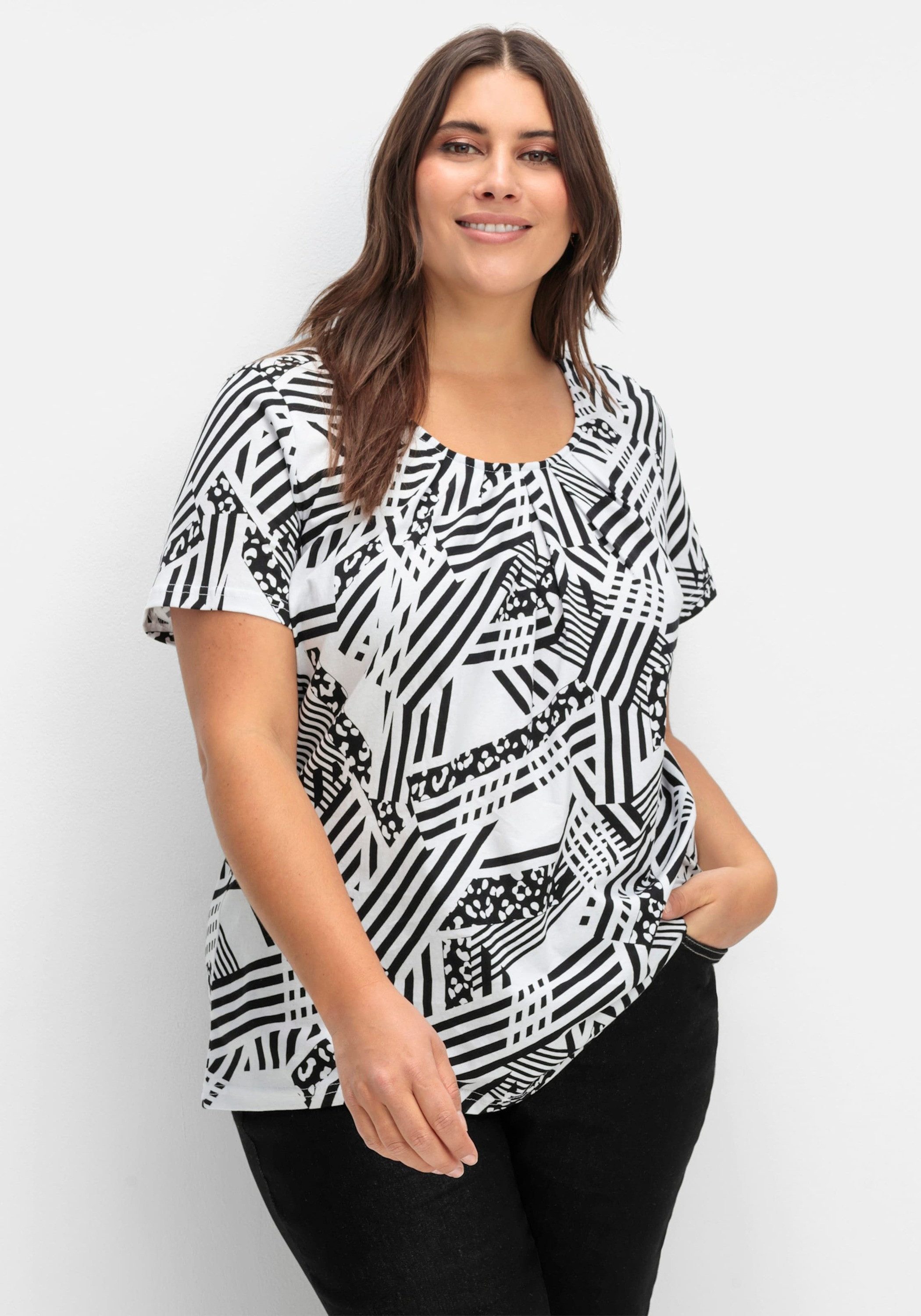 Sieh an! T-Shirt Shirt Kurzarm in A-Linie, mit grafischem Muster