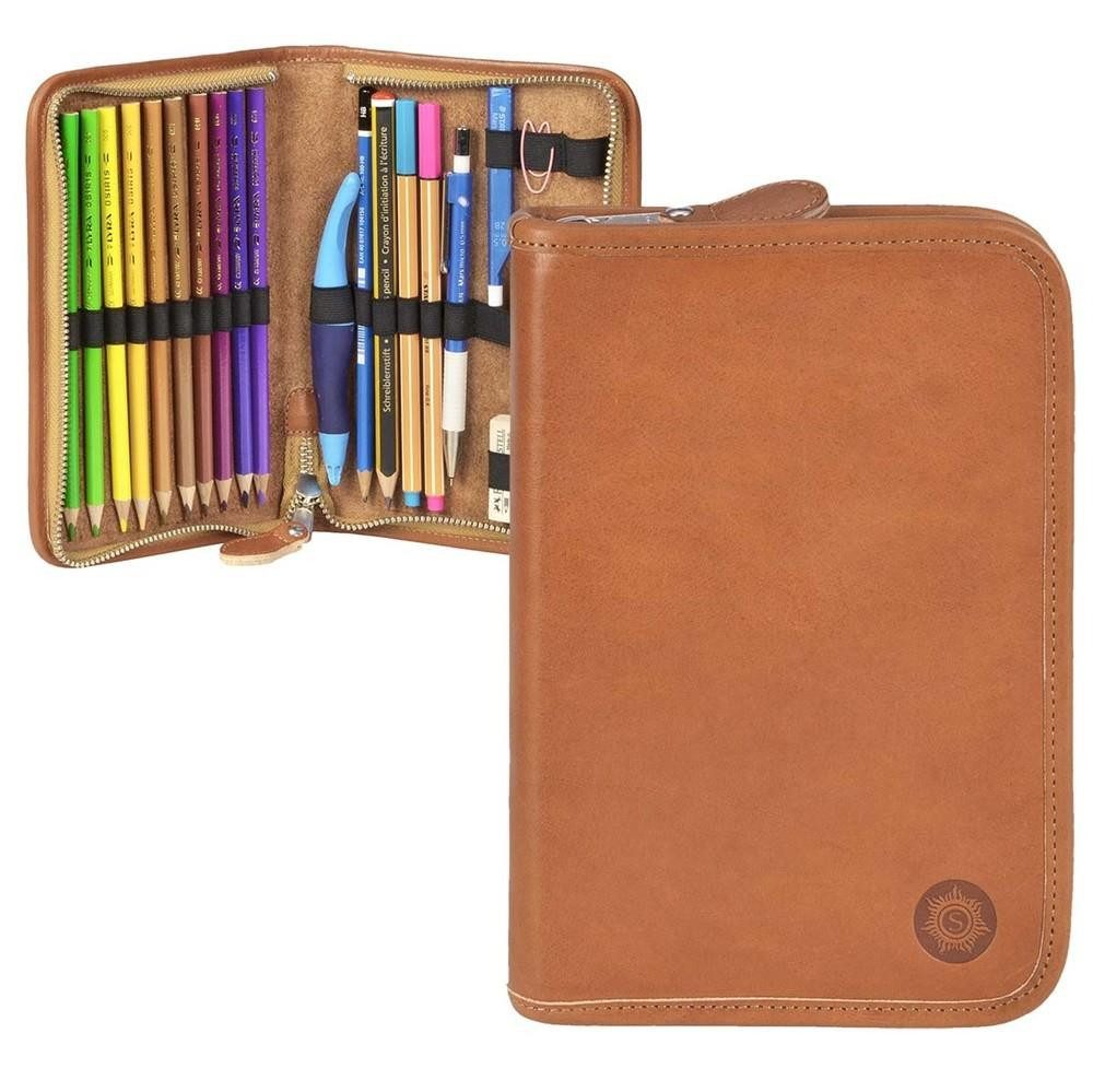 Sonnenleder Federtasche Lasse, Stifteetui, Schüleretui, 1-teilig, 15 Stiftschlaufen, Reißverschluss