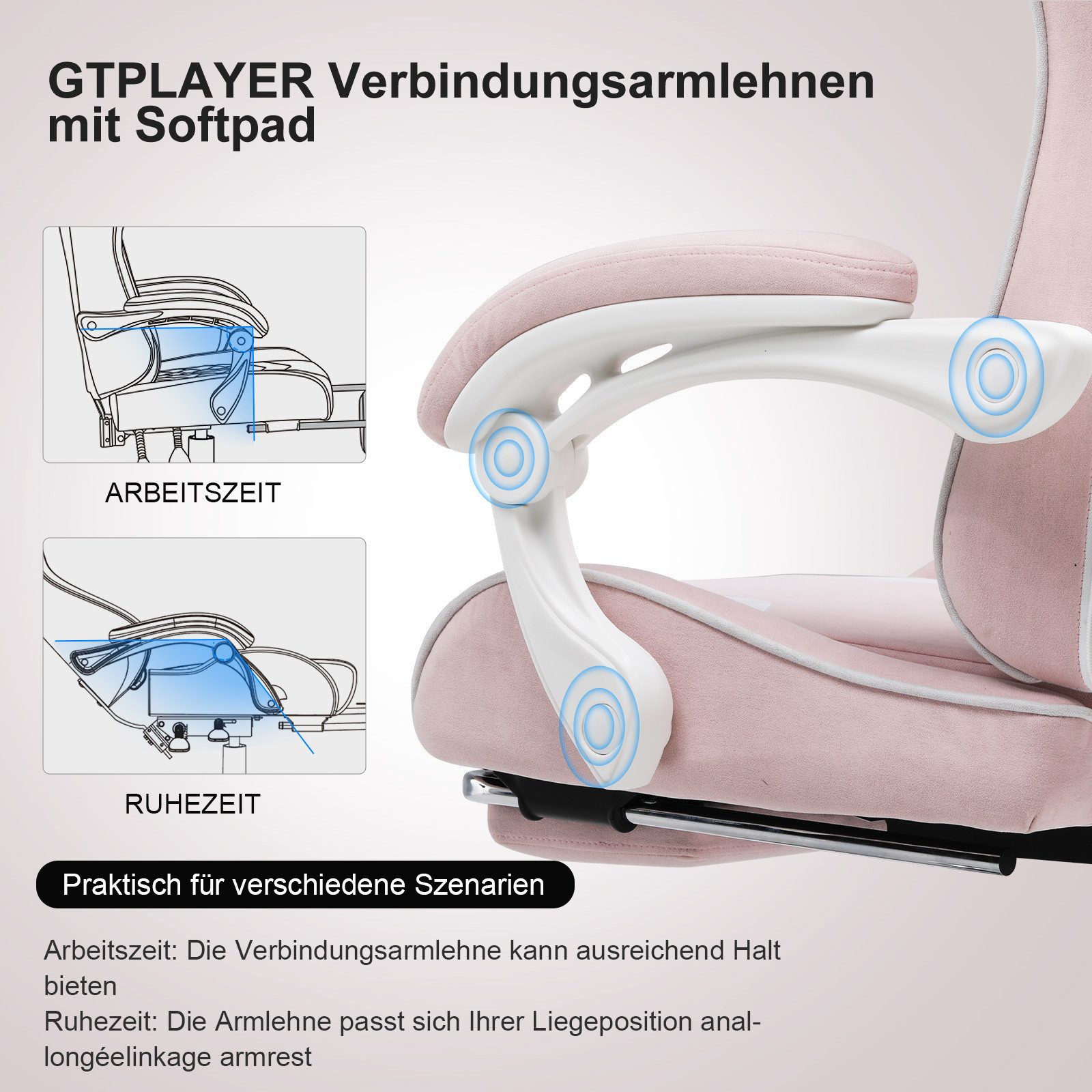 GTPLAYER Gaming-Stuhl Bürostuhl mit Massagefunktion, Fußstütze, Kopfstütze (Packung), Ergonomischer Gamer Stuhl Maximale Belastung 150 kg, 360° drehbar – Bild 3 von 5