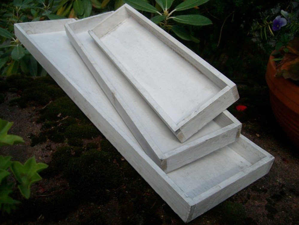Holz 15 Tablett-Set, cm St) Dekotablett 60 (3 x shabby-weiß-beige (3 Deko-Impression Dekoratives Stück)