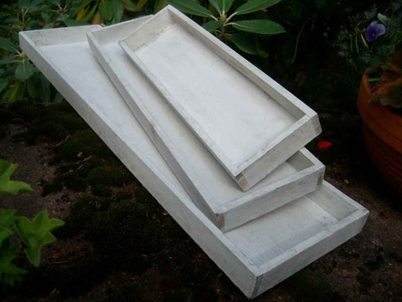 Deko-Impression Dekotablett Dekoratives Tablett-Set, (3 Stück) Holz shabby-weiß-beige 60 x 15 cm (3 St)