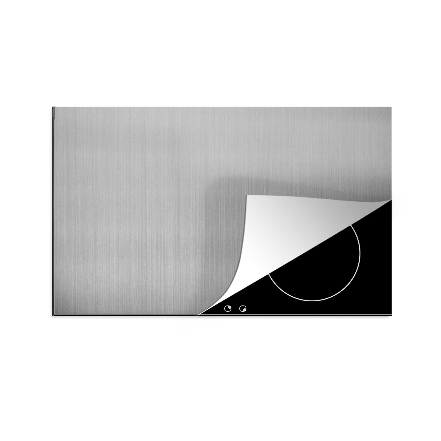 MuchoWow Grau, (1 cm, Vinyl, Ceranfeldabdeckung Herdblende-/Abdeckplatte für - tlg), Schutz Metalldruck 81x52 Induktionskochfeld die Silber - küche,