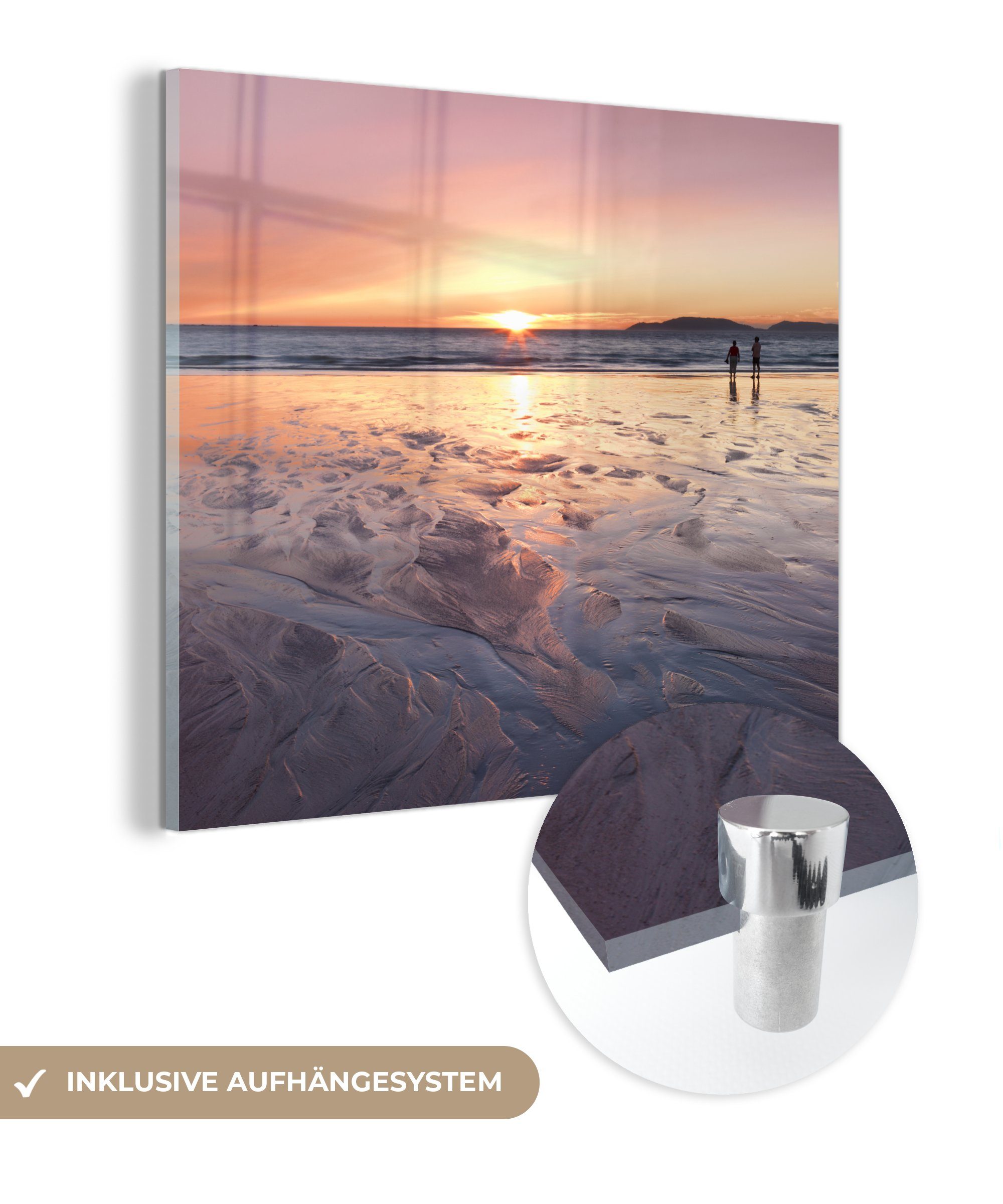 MuchoWow Acrylglasbild Strand - Sonne - Meer, (1 St), Glasbilder - Bilder auf Glas Wandbild - Foto auf Glas - Wanddekoration