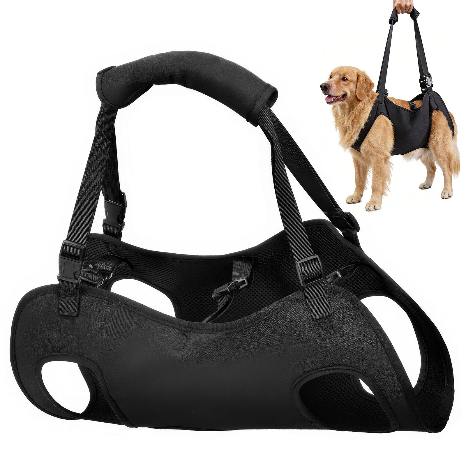 BlingBin Hunde-Geschirr Hundegeschirr, Rückenstütze, weiche Stützleine für Hinterbeine, Oxford-Stoff + Polyester, Hüftstütze, Sicherheitshalterung für verletzte/ältere Hunde