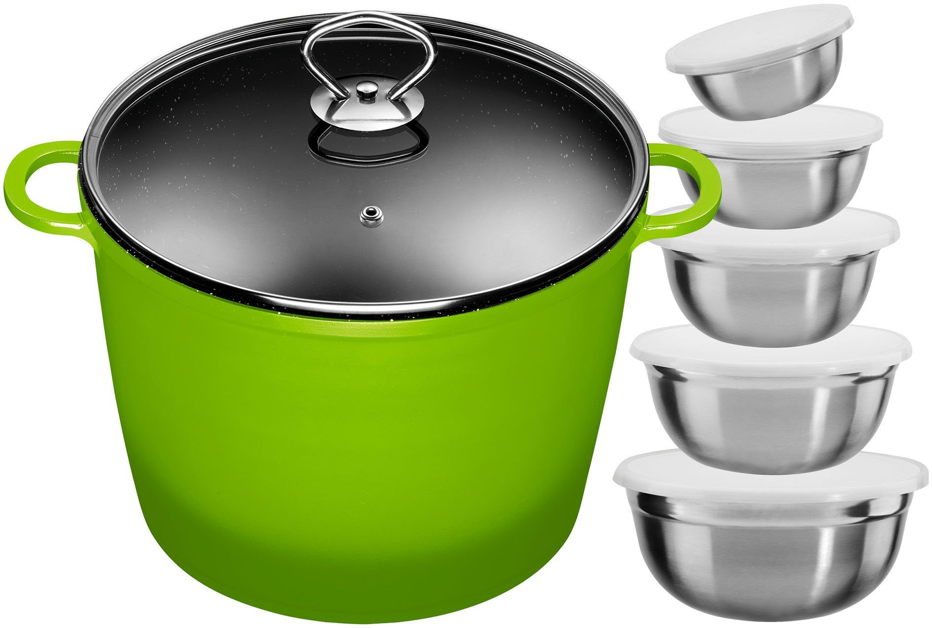 KING Suppentopf, Aluminiumguss (Set, 12-tlg), Kochtopf 7LØ24cm+Glasdeckel, Induktion, Keramikbeschichtung »Fusion«