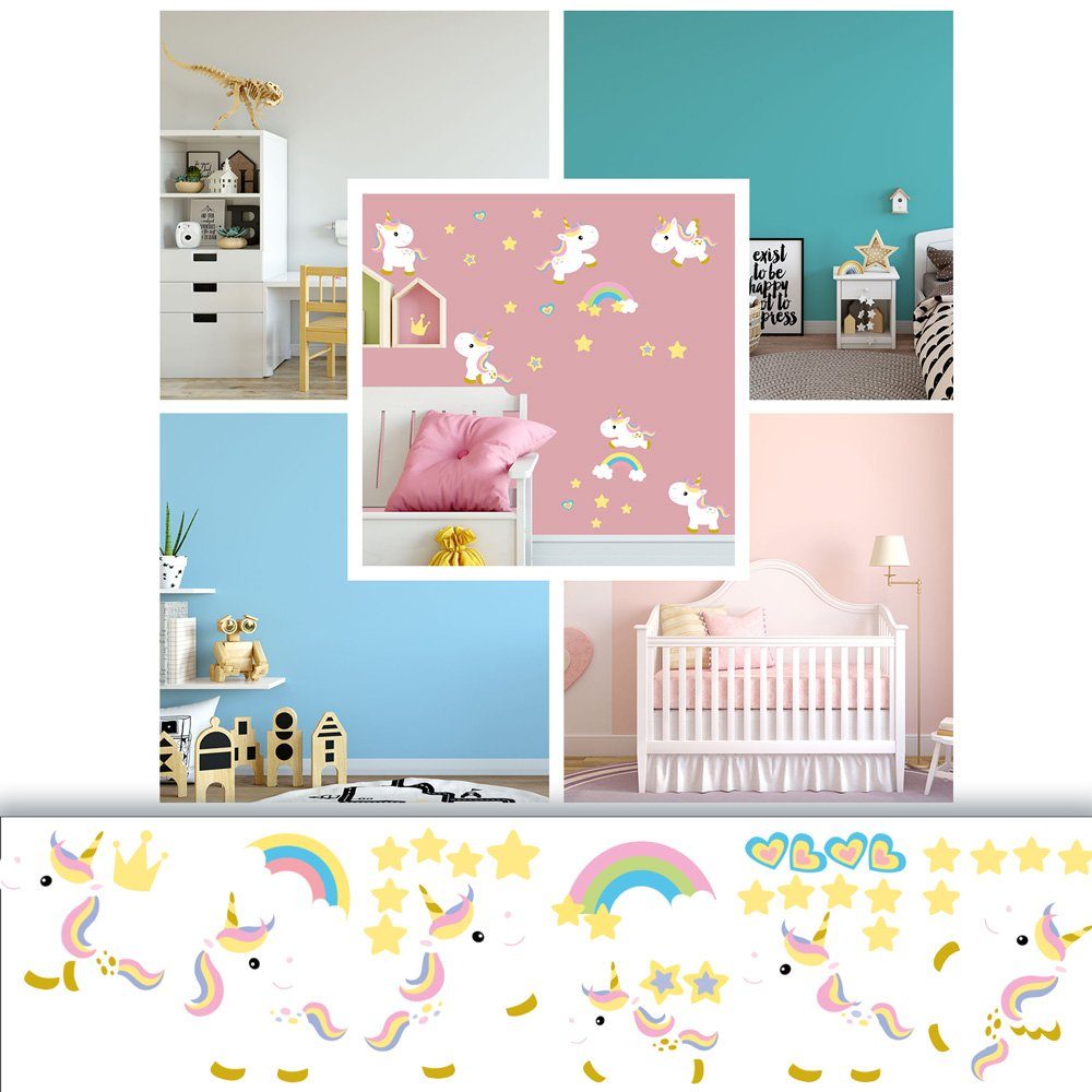Sunnywall Wandtattoo Cute Unicorn - Einhorn - Wandtattoo Kinderzimmer Baby (6 St), konturgeschnitten – Bild 5 von 5