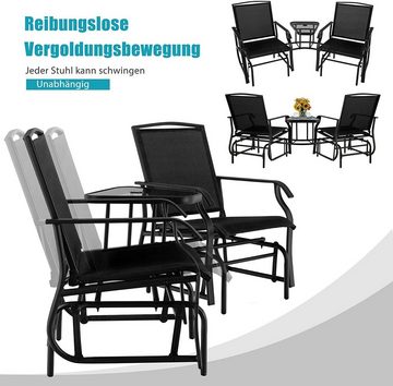 KOMFOTTEU Doppelschaukel 2er Set Terrassenstuhl, (Set), mit Tisch & Schirmloch