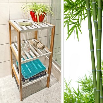 relaxdays Handtuchständer Regal Bambus mit 3 Ablagen