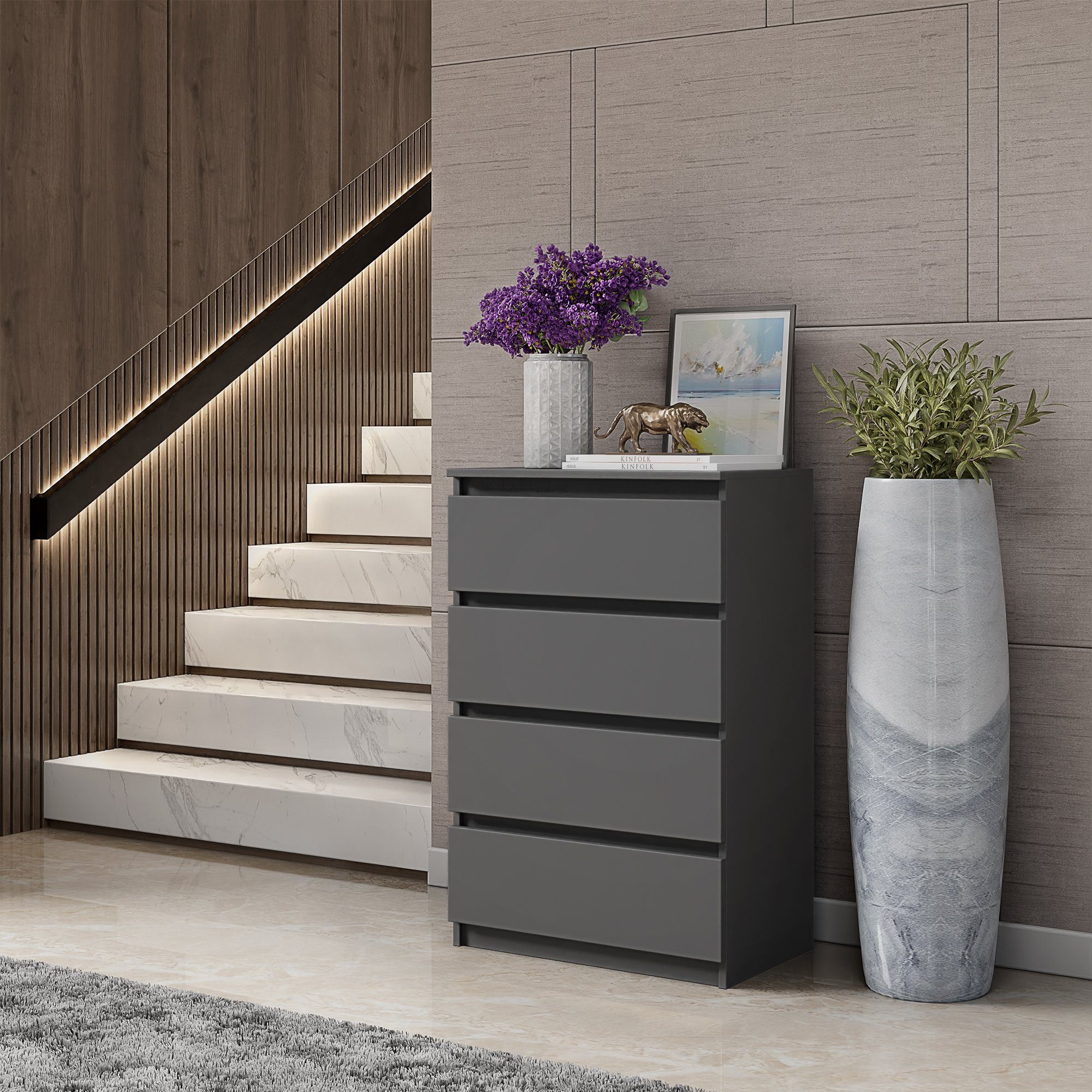 Furnica Kommode GABRIEL 4 Schubladen - Anthrazit Grau H92cm B60cm T33cm – Bild 3 von 5