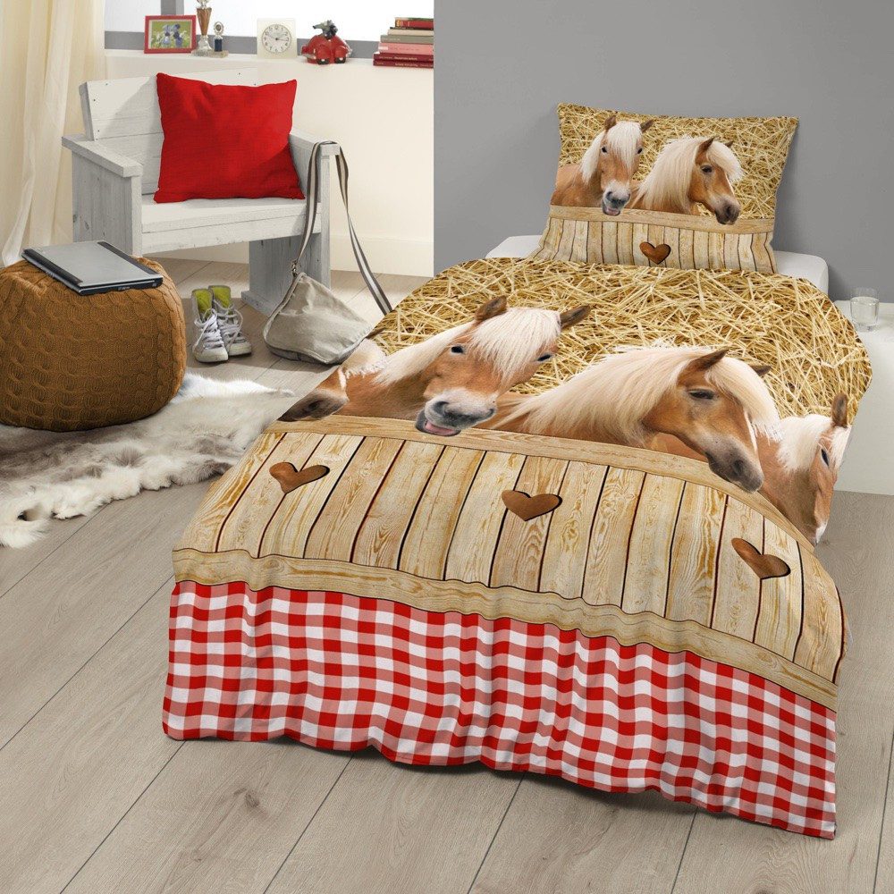 good morning Kinderbettwäsche Horses 5058 Sand, Baumwolle, 2 teilig, Tiermo günstig online kaufen