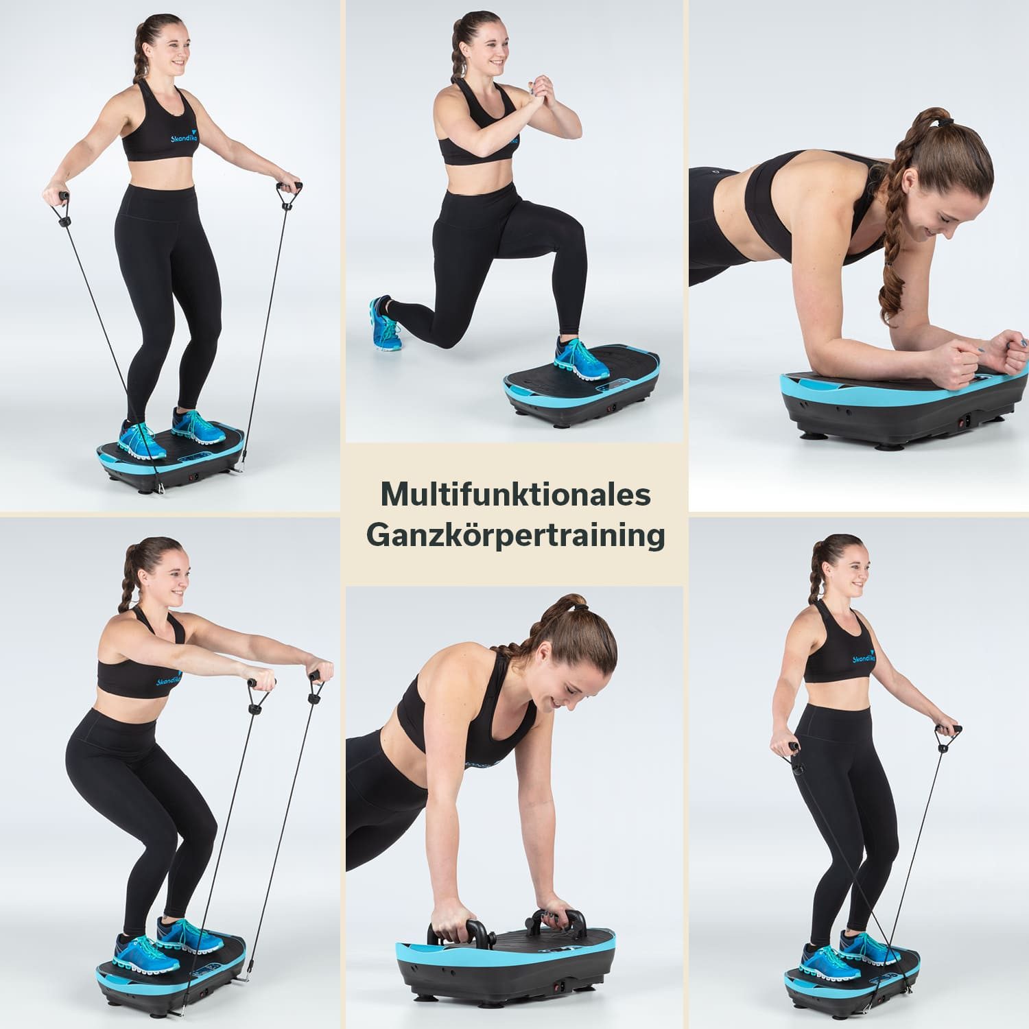 Skandika Vibrationsplatte V2, Fitnessgerät für Zuhause, Multi-Gym Sportgerät mit LCD-Bildschirm, Trainingsbänder, Oszillierende Vibration, Curved Design, leiser Motor