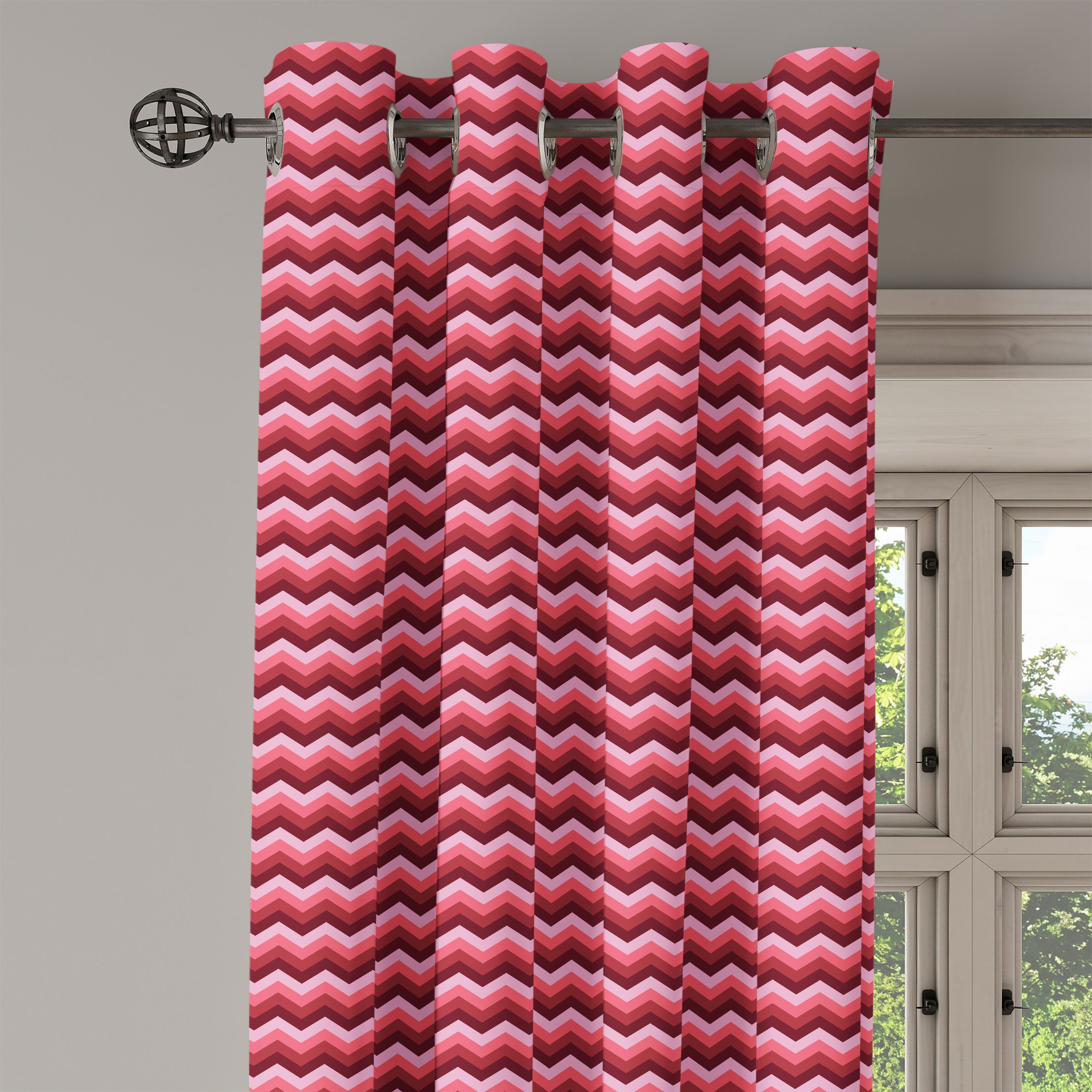 Gardine 2-Panel-Fenstervorhänge Wohnzimmer, weibliches Modernes Zigzag für Dekorative Abakuhaus, Schlafzimmer Rosa