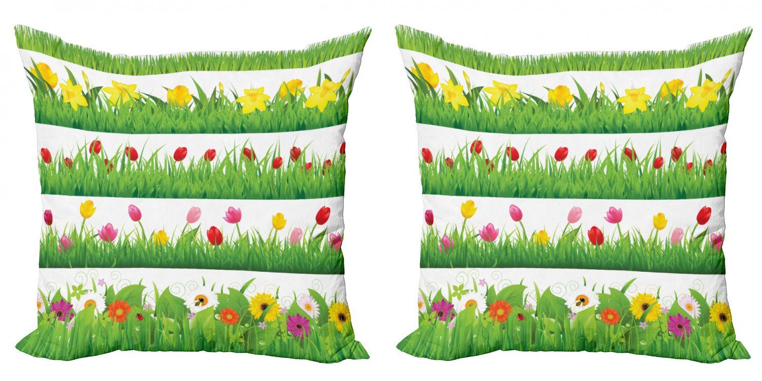 (2 Nature Frühling Scenes Modern Green Doppelseitiger Stück), Accent Flower Kissenbezüge Digitaldruck, Abakuhaus