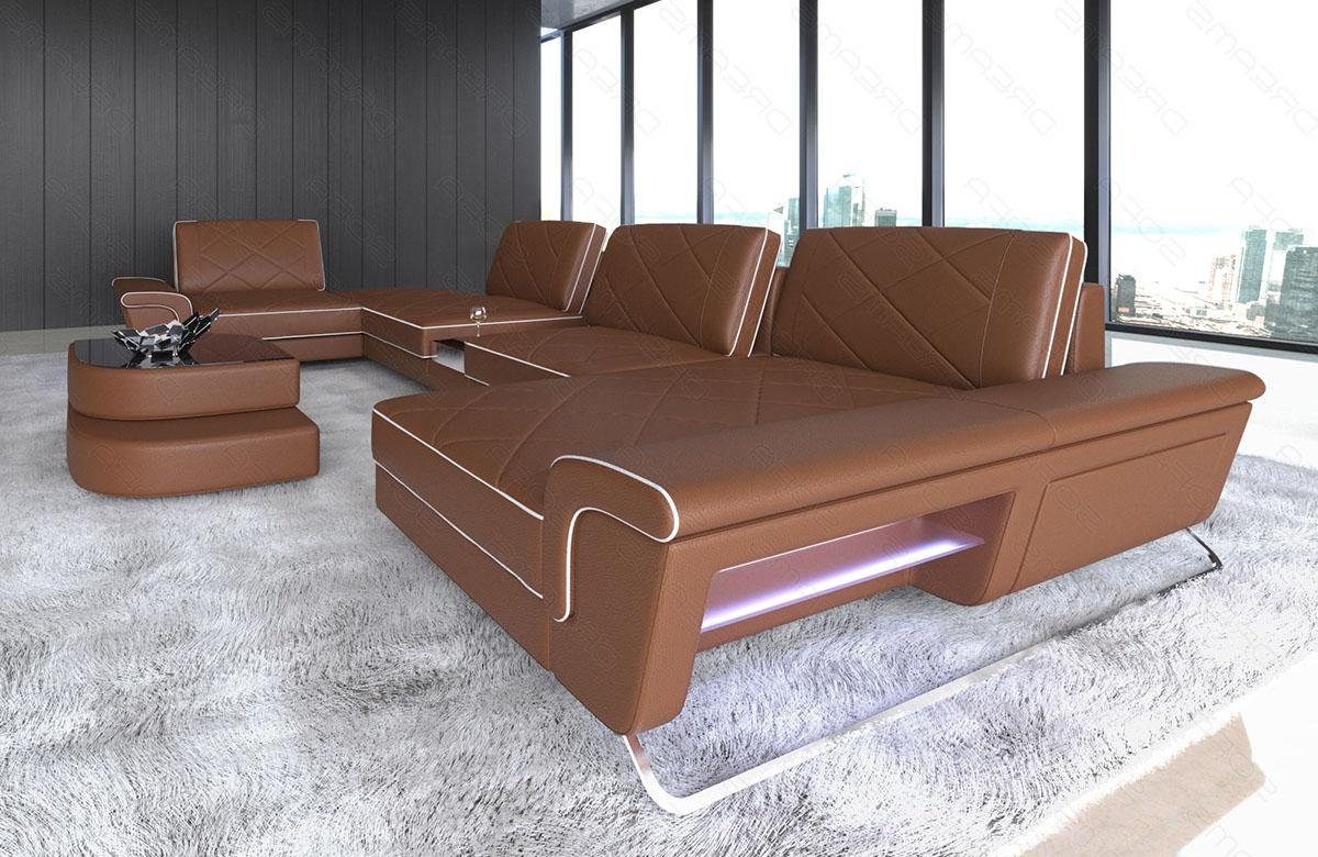Sofa Dreams Bari Wohnlandschaft Leder LED, Couch, Ledersofa, Designersofa Sofa Rückenlehnen, U mit Form verstellbare