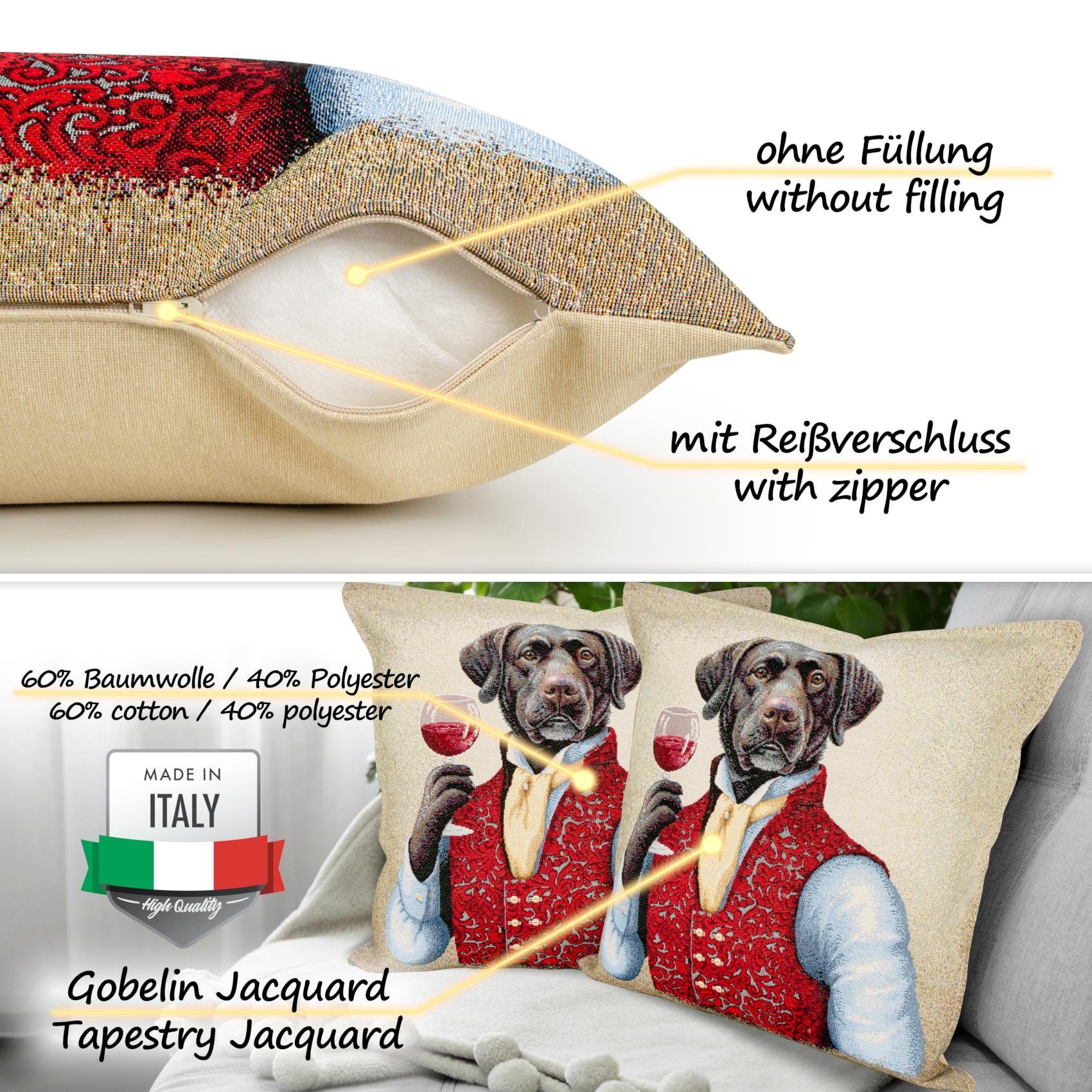 ANRO Dekokissen Royal Jacquard-Gobelin Kissen 45x45cm Dekokissen Bezug waschbar, Vintage ohne Füllung mit Reißverschluss Labrador Beige