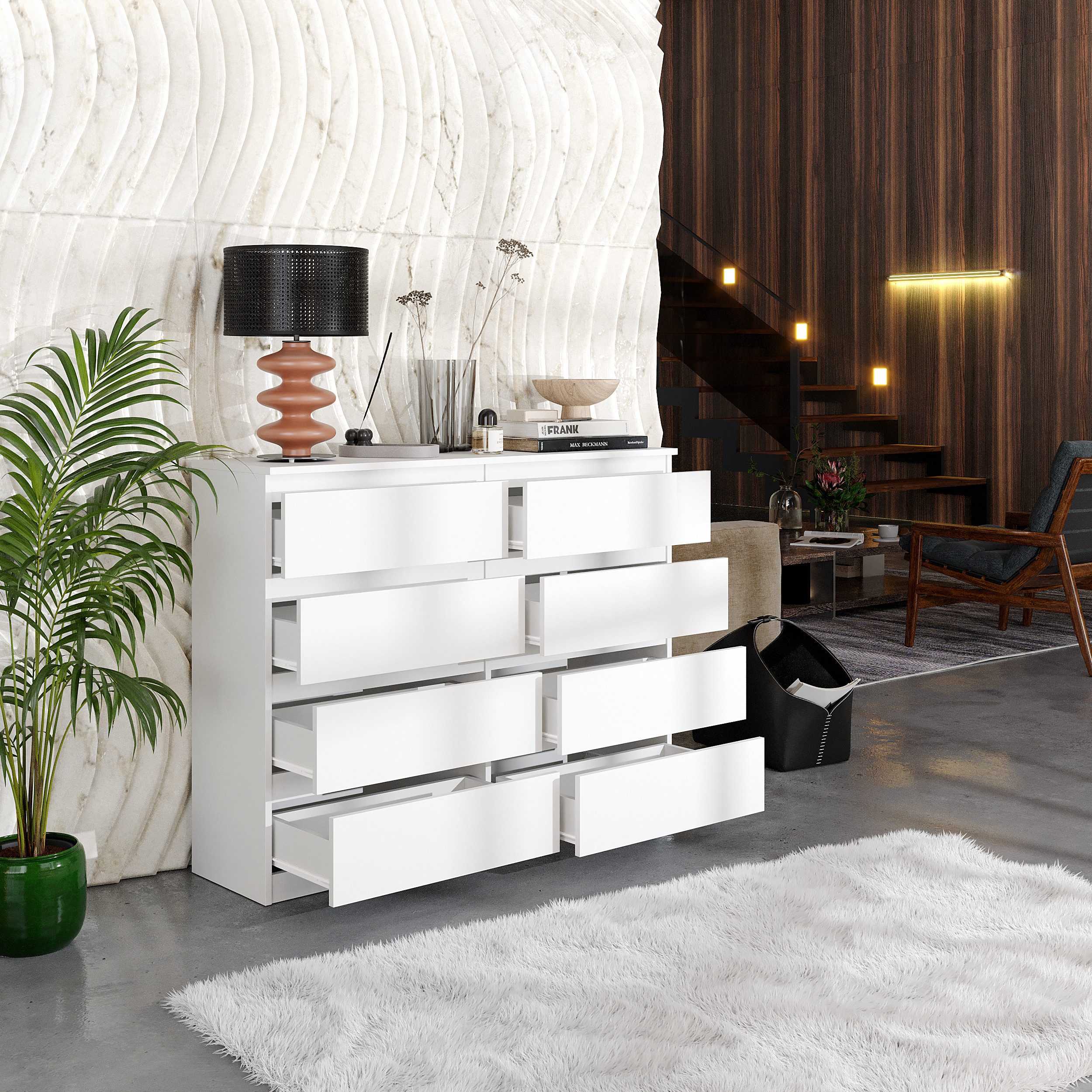 Furnica Kommode Highboard, 8 Schubladen, Sideboard, Breite 120cm Höhe 92cm