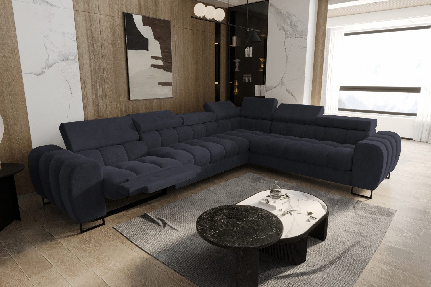 Friderik-EU Ecksofa Aspen Max Relax, L-Form Modernes Sofa mit Schlaffunktion, 330x260 cm, Couch mit verstellbaren Kopfstützen, Liegefläche 117x190cm, Schlafsofa