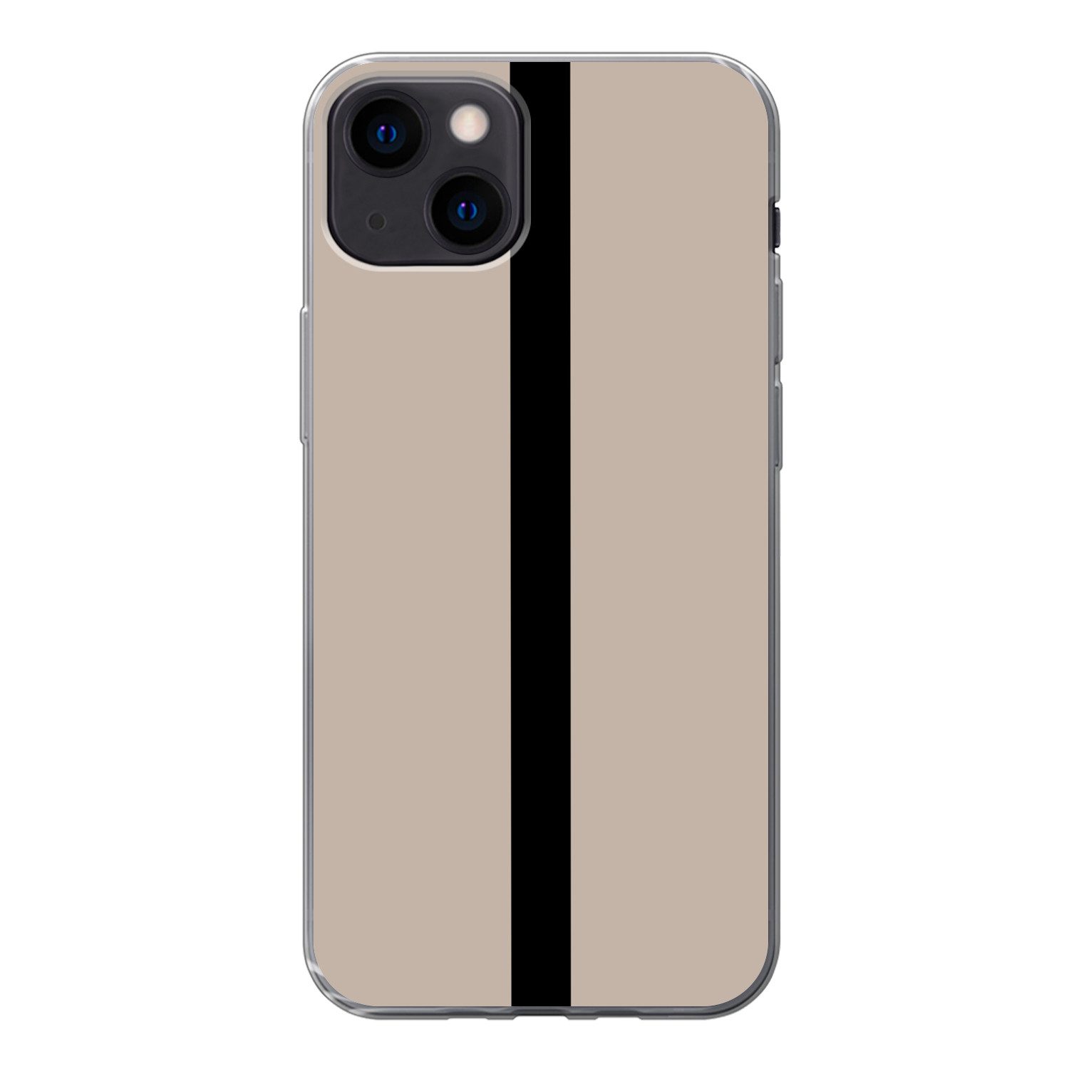 MuchoWow Handyhülle für Apple iPhone 13 Beige - Schwarz - Gestreift - Minimalistisch, Smartphone-Bumper, Print, Handy Schutzhülle Dünn